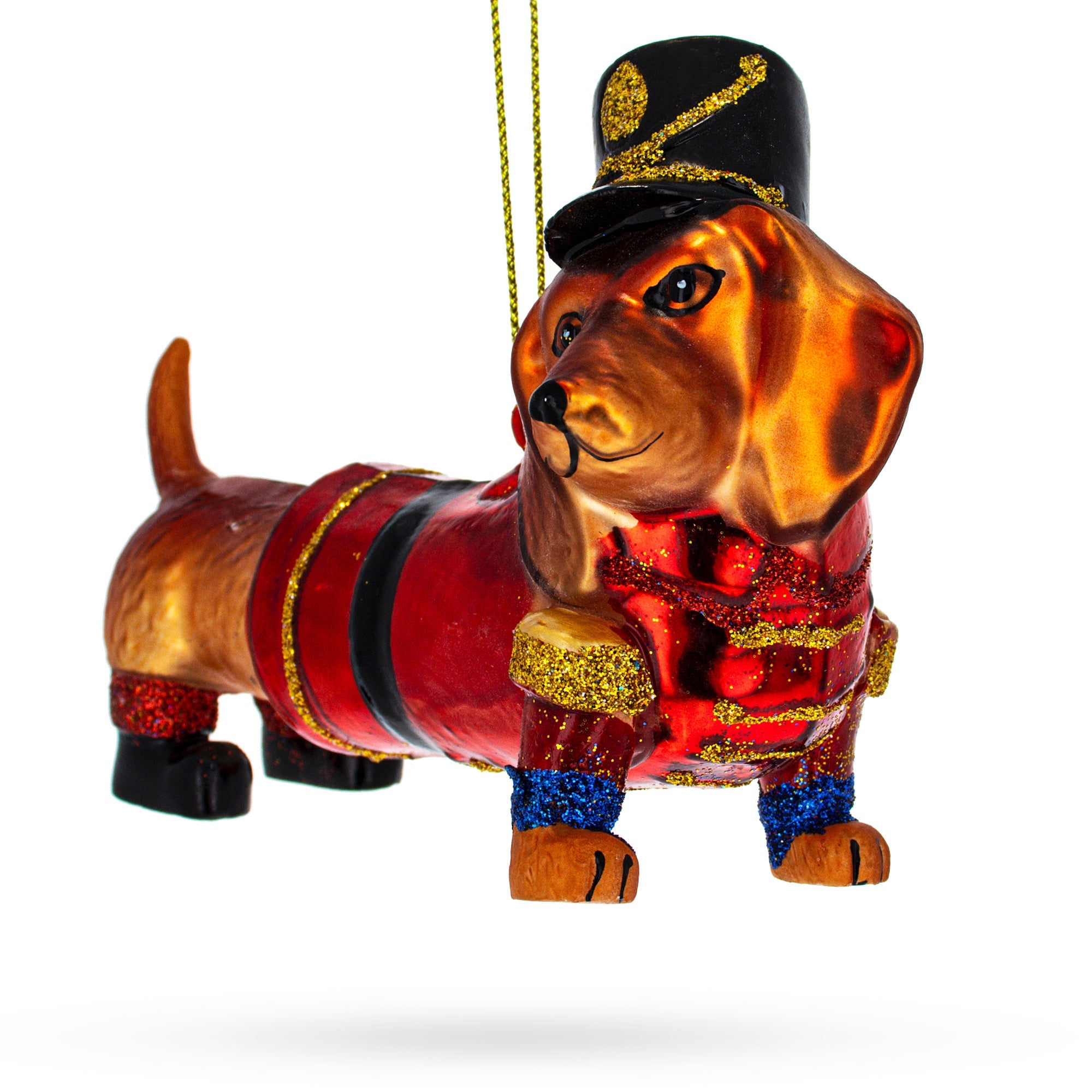 Dapper Dachshund Dog In Hat - Blown Glass Christmas Ornament