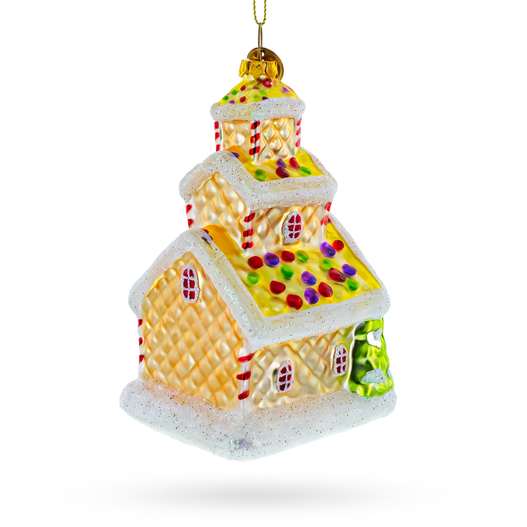 Sweet Gingerbread House Adorned With Candy Canes - Detailed  Blown Glass Christmas Ornament