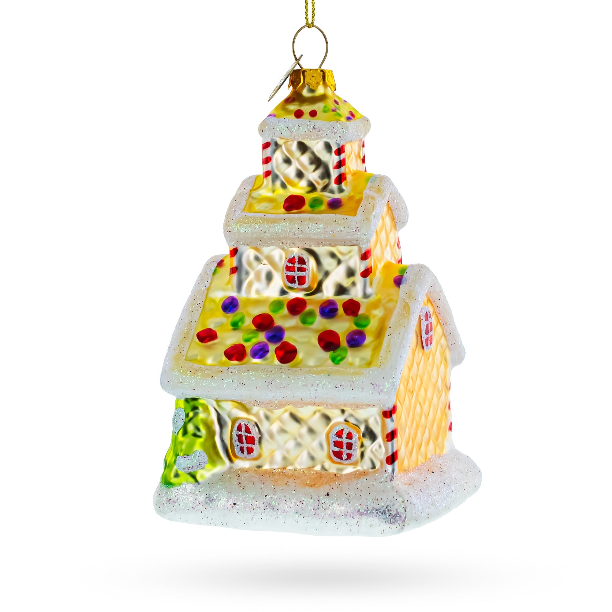 Sweet Gingerbread House Adorned With Candy Canes - Detailed  Blown Glass Christmas Ornament