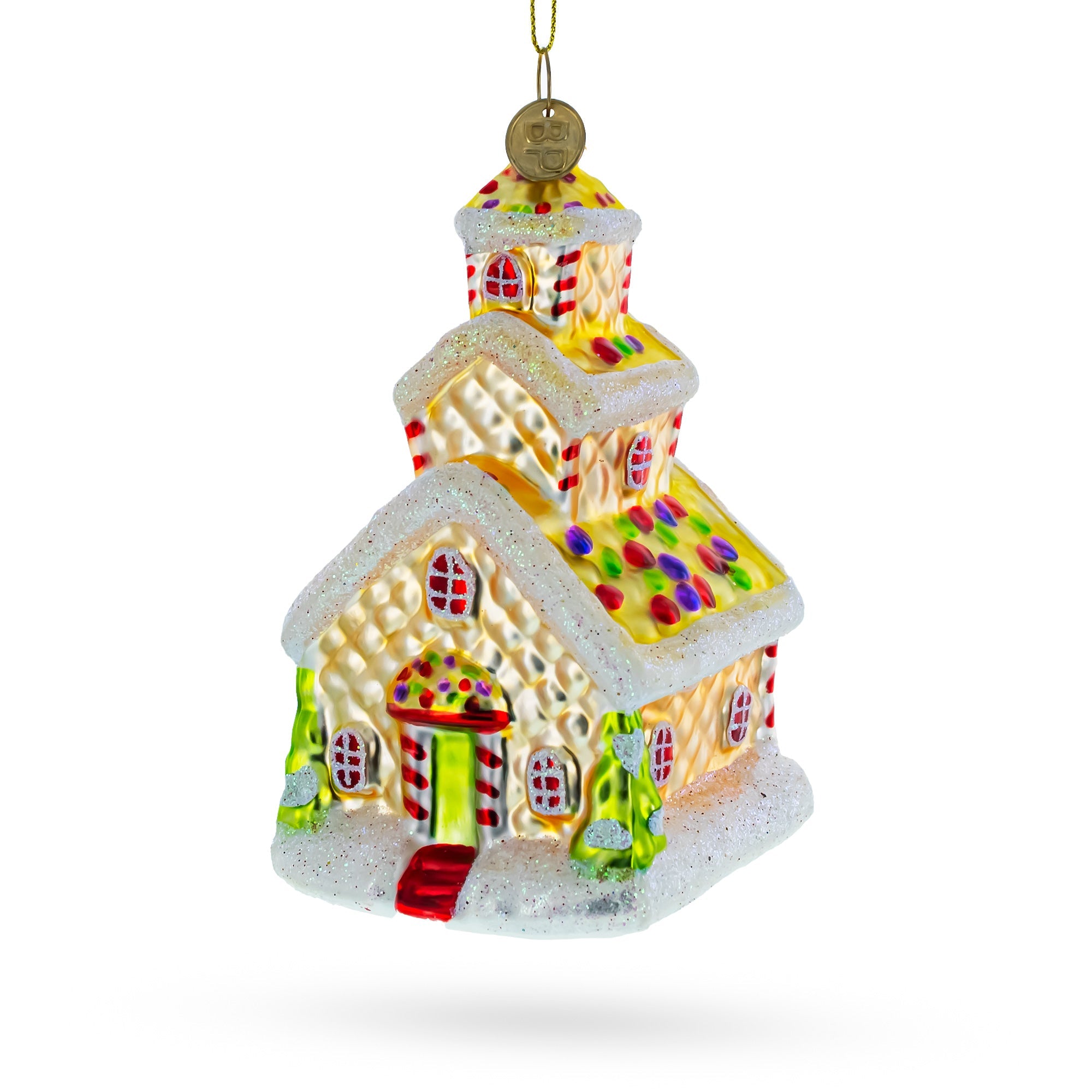 Sweet Gingerbread House Adorned With Candy Canes - Detailed  Blown Glass Christmas Ornament