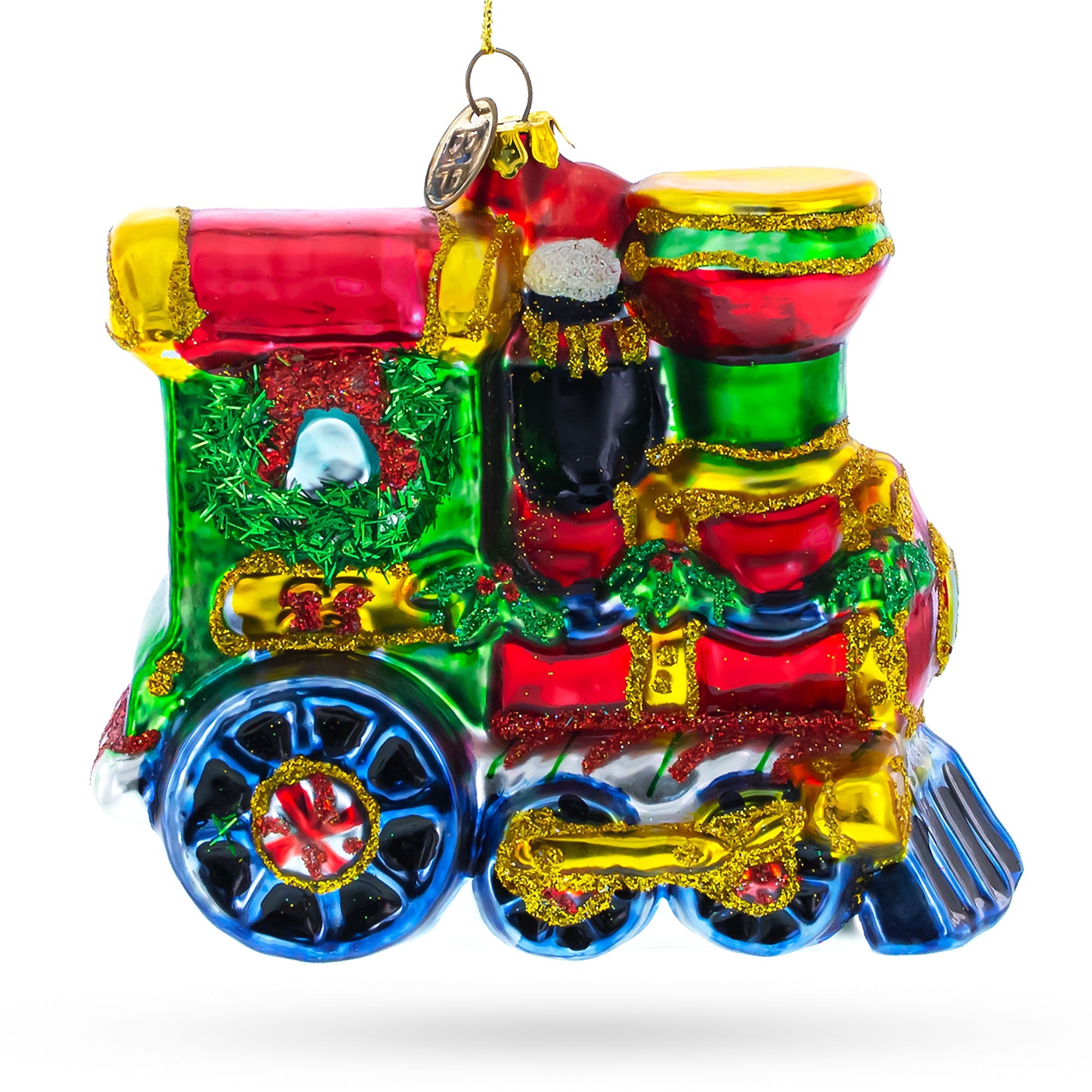 Playful Penguins Riding Train - Blown Glass Christmas Ornament