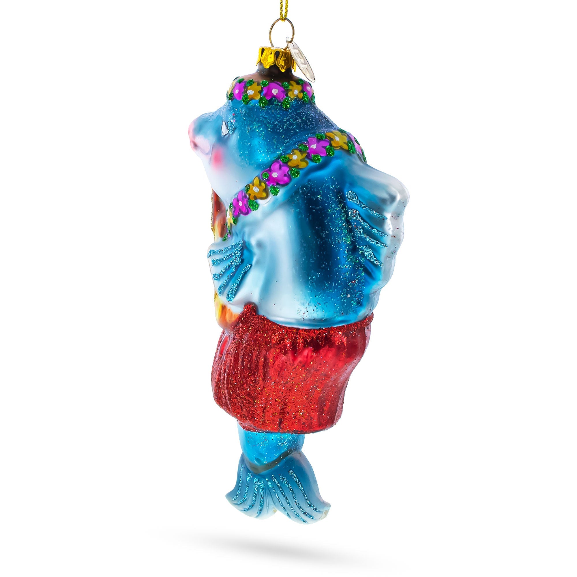 Island Serenade: Dolphin Playing Guitar - Blown Glass Christmas Ornament