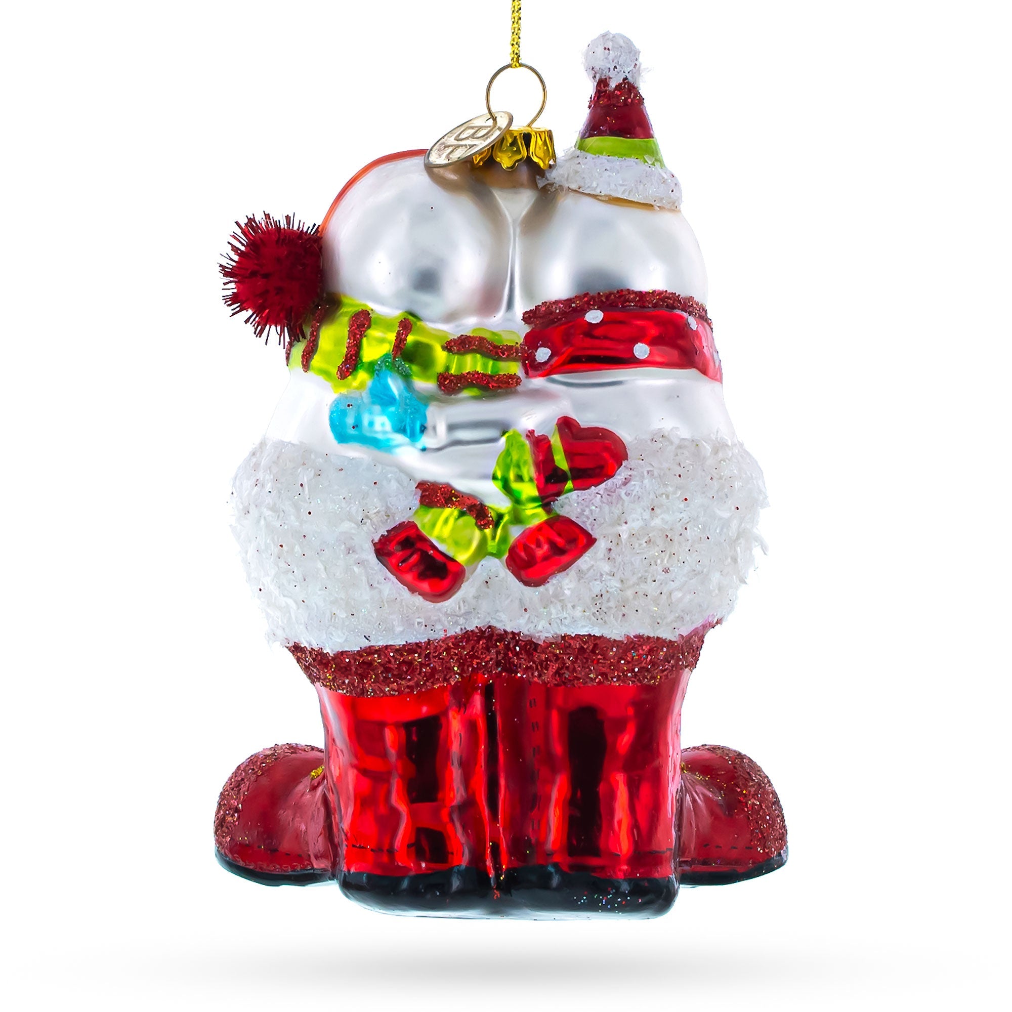 Romantic Snowmen Couple: Our First Christmas - Blown Glass Christmas Ornament