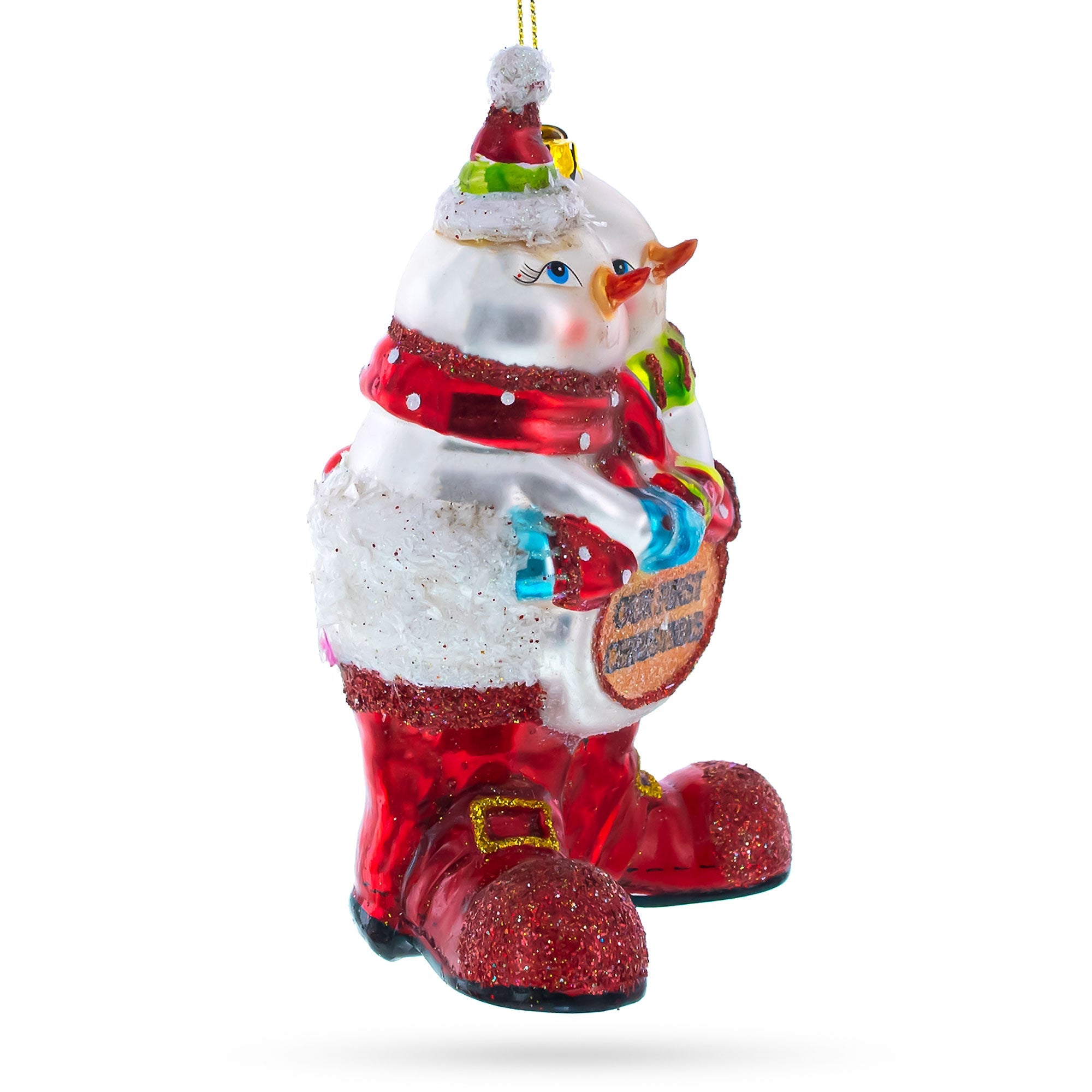 Romantic Snowmen Couple: Our First Christmas - Blown Glass Christmas Ornament