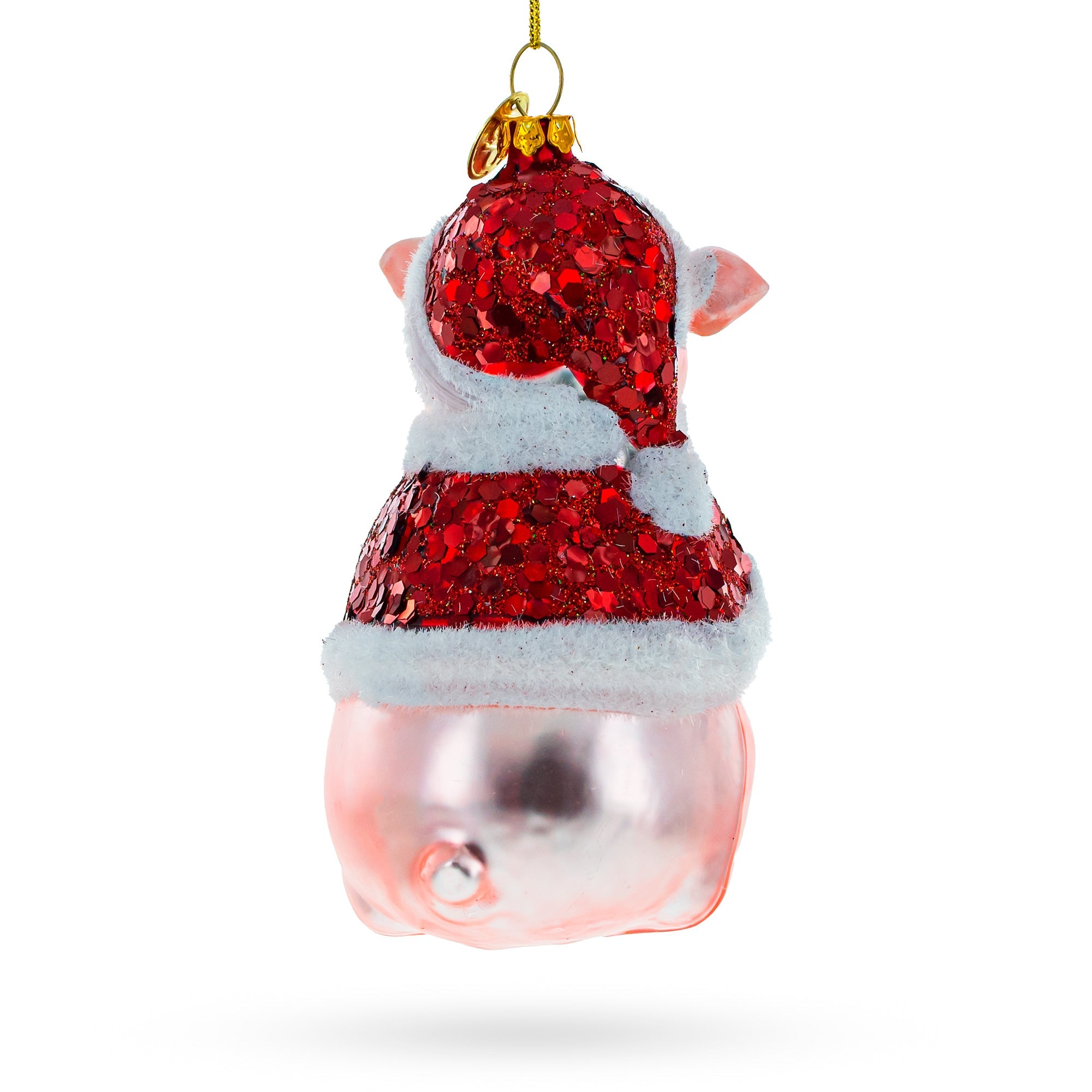 Festive Pig Donning A Santa Hat - Premium Blown Glass Christmas Ornament