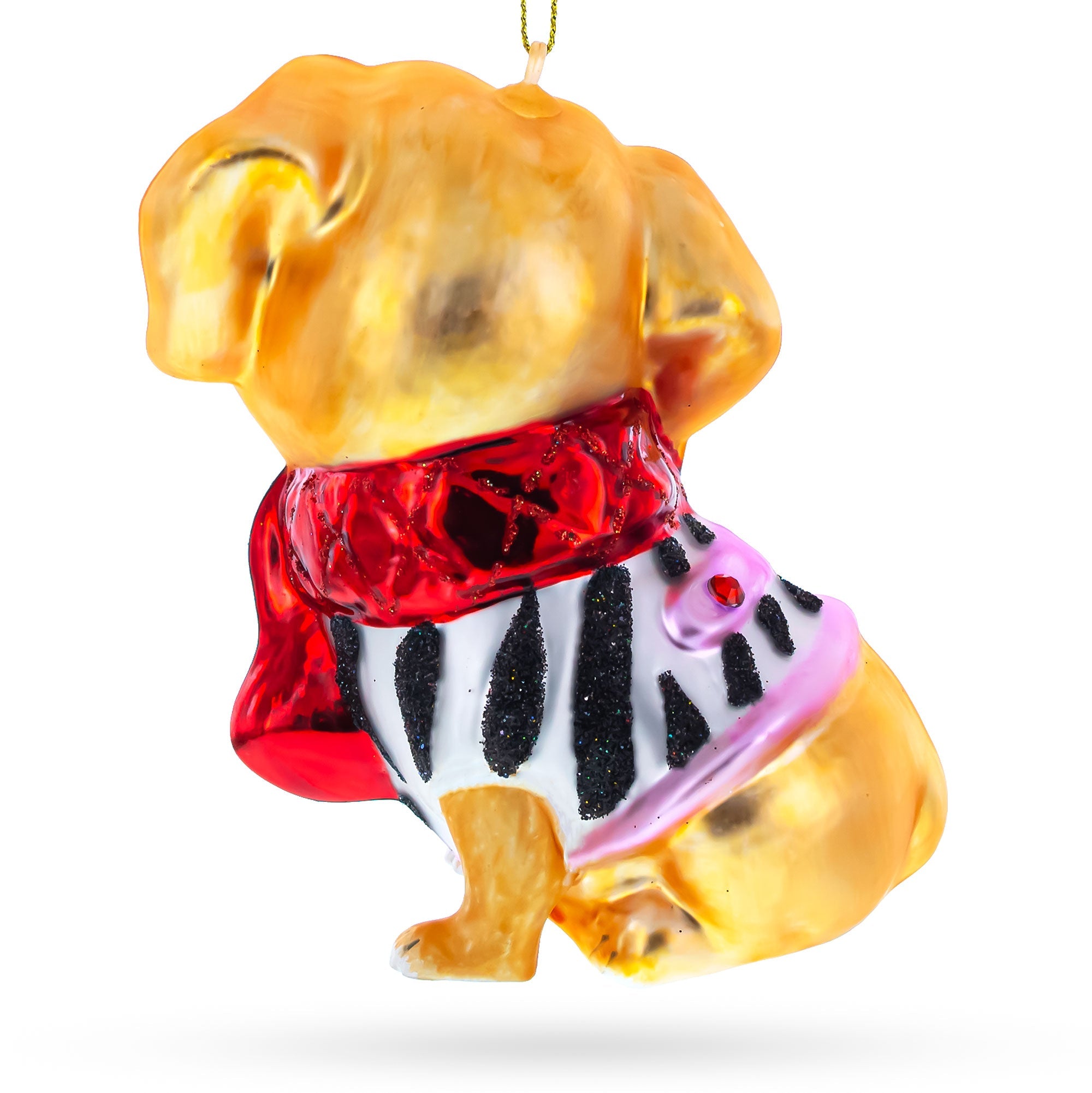 Cute Golden Retriever Puppy In Red Scarf - Blown Glass Christmas Ornament