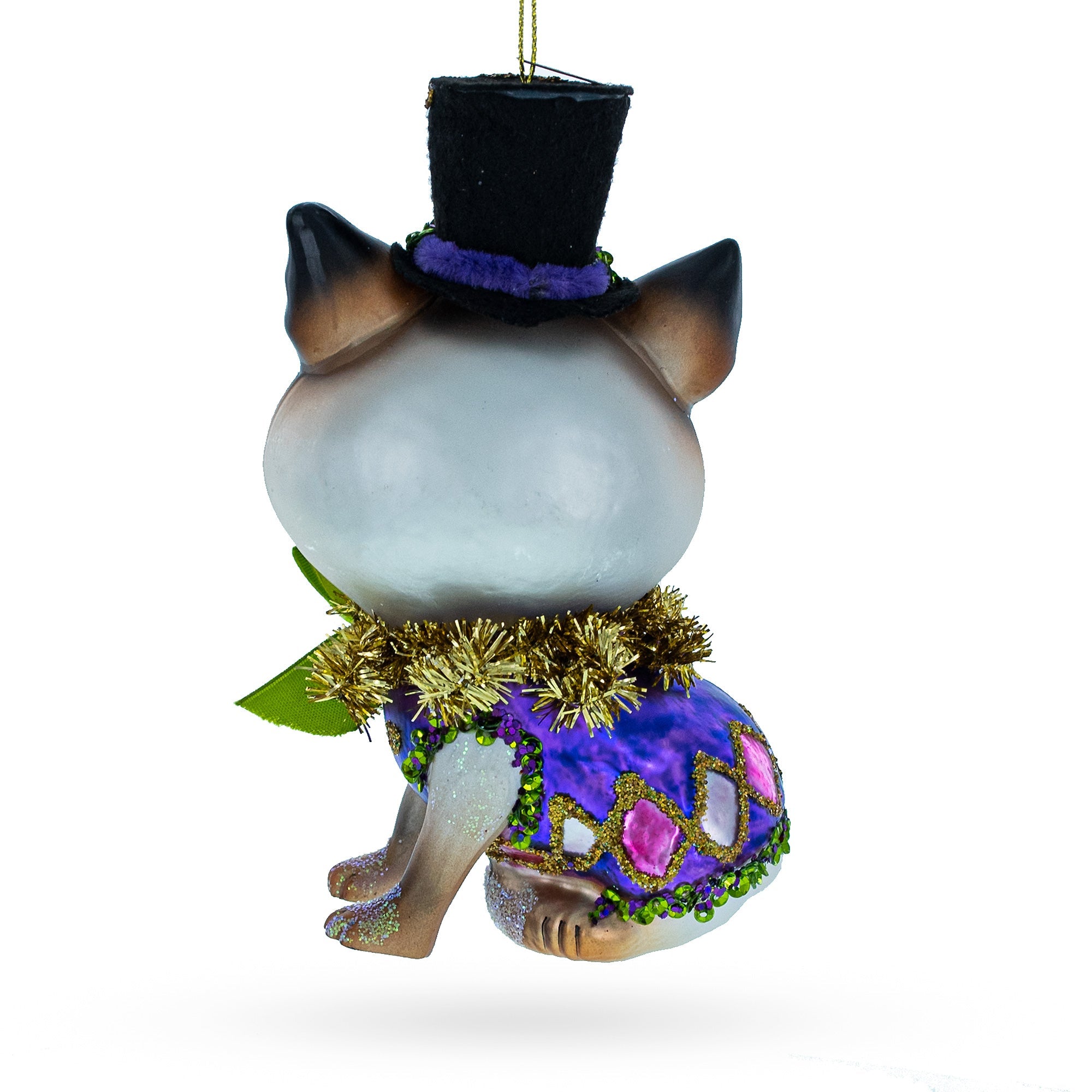 Playful "cat In The Hat" - Blown Glass Christmas Ornament