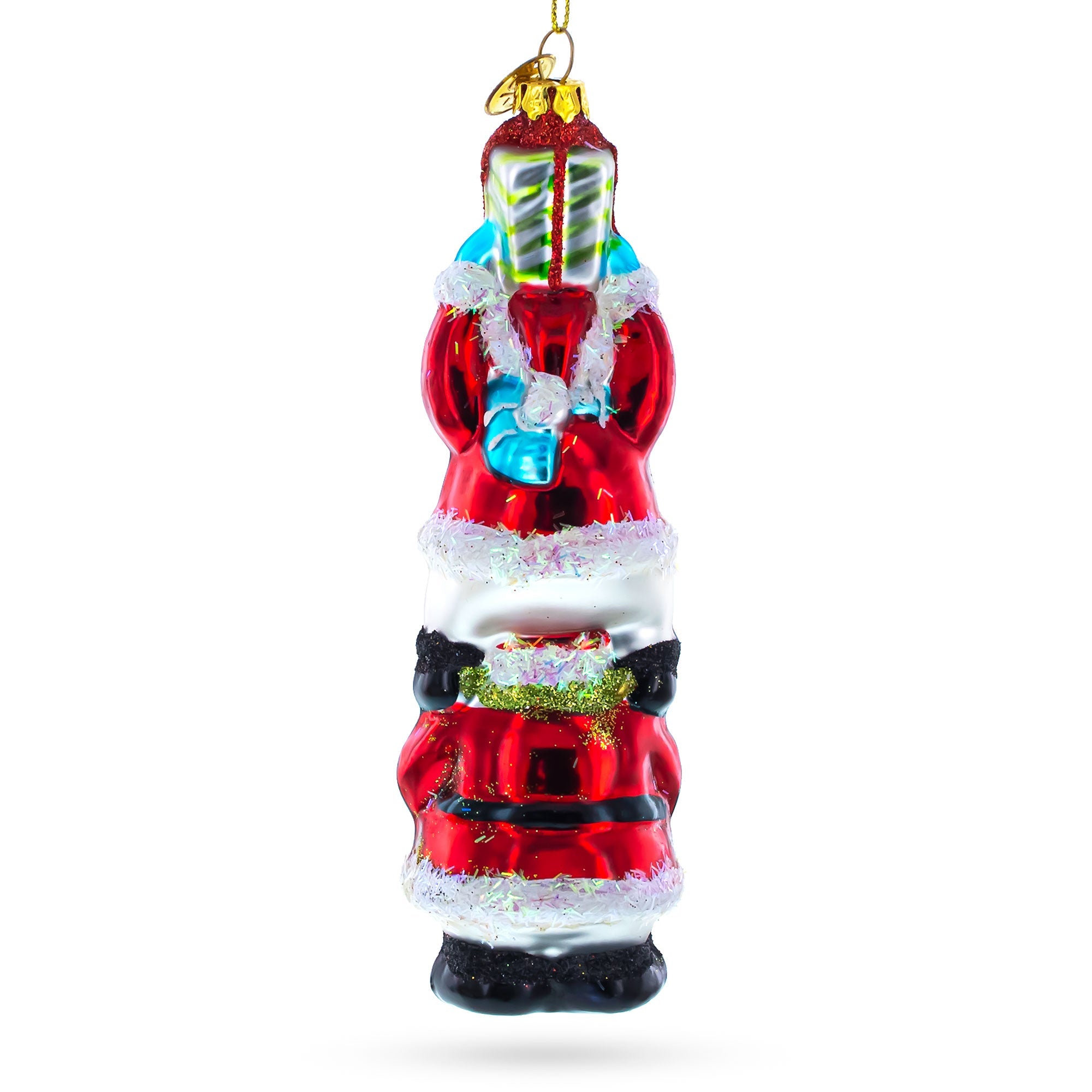 Jolly Snowmen Friends Sharing Gifts - Vibrant Blown Glass Christmas Ornament