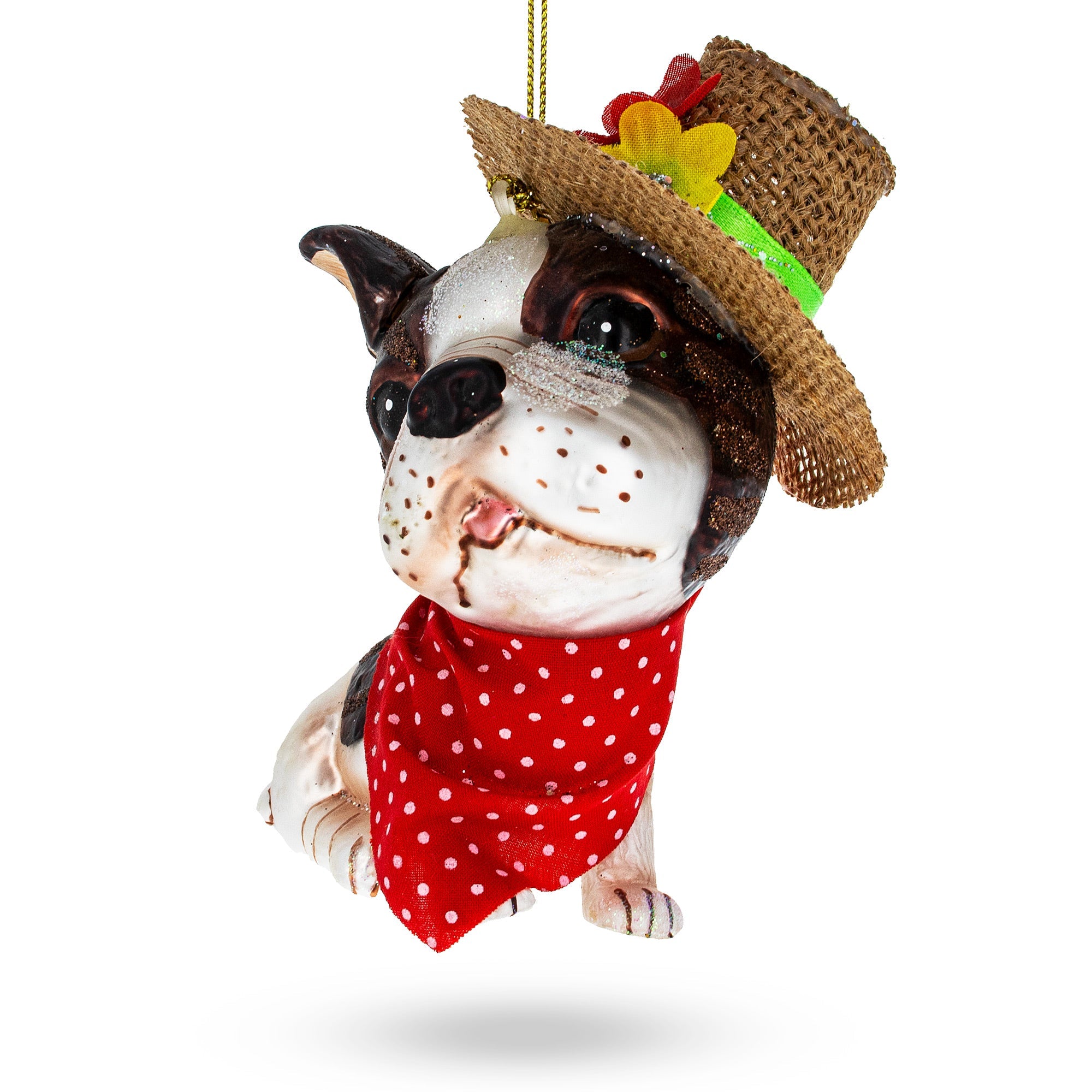 Dapper Boston Terrier In Hat - Blown Glass Christmas Ornament