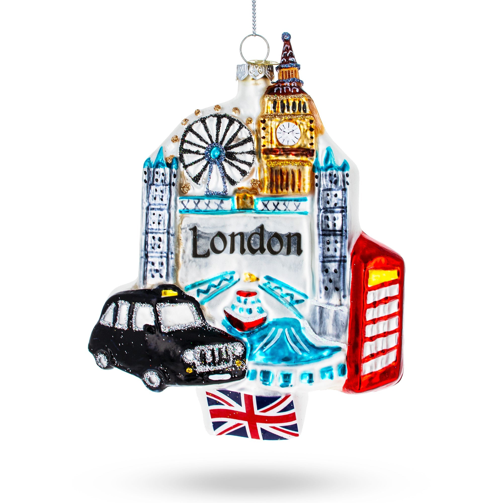 London Attractions, United Kingdom - Blown Glass Christmas Ornament