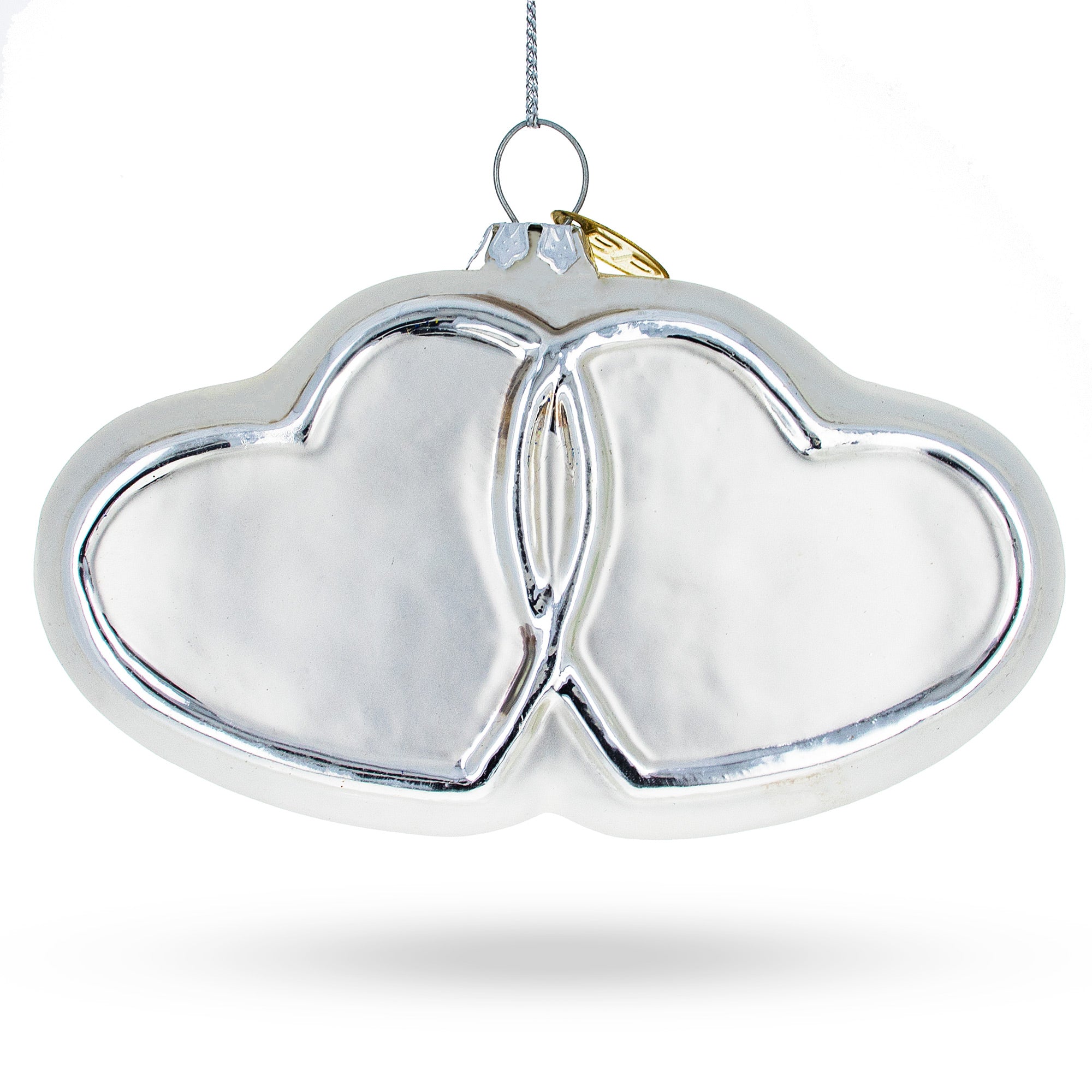 Linked Silver Hearts - Blown Glass Christmas Ornament