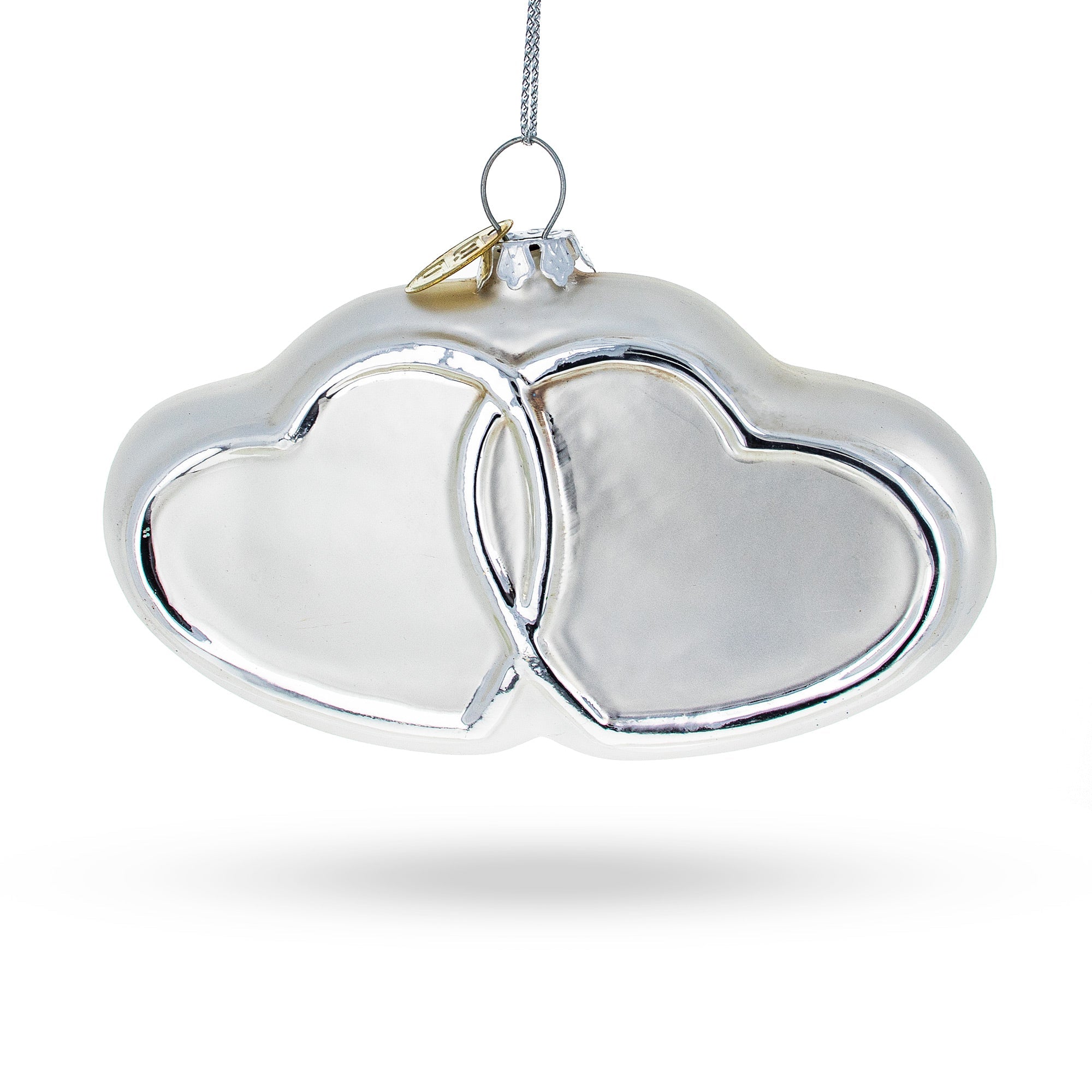 Linked Silver Hearts - Blown Glass Christmas Ornament