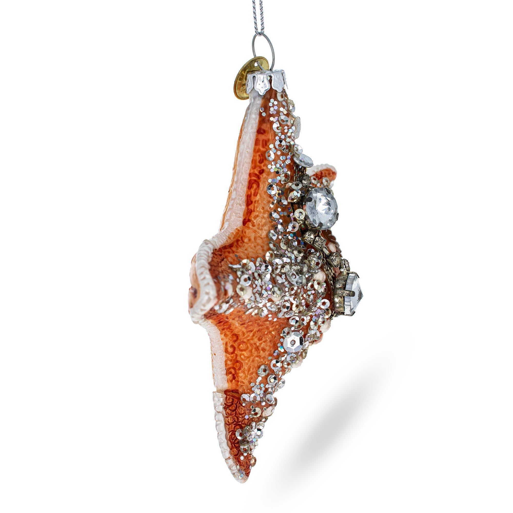 Glistening Glittered Starfish - Blown Glass Christmas Ornament