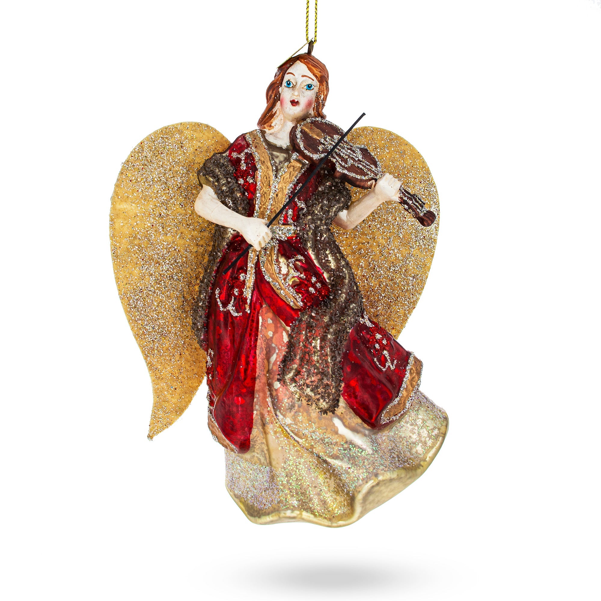 Harmonious Angel Playing Violin - Blown Glass Christmas Ornament