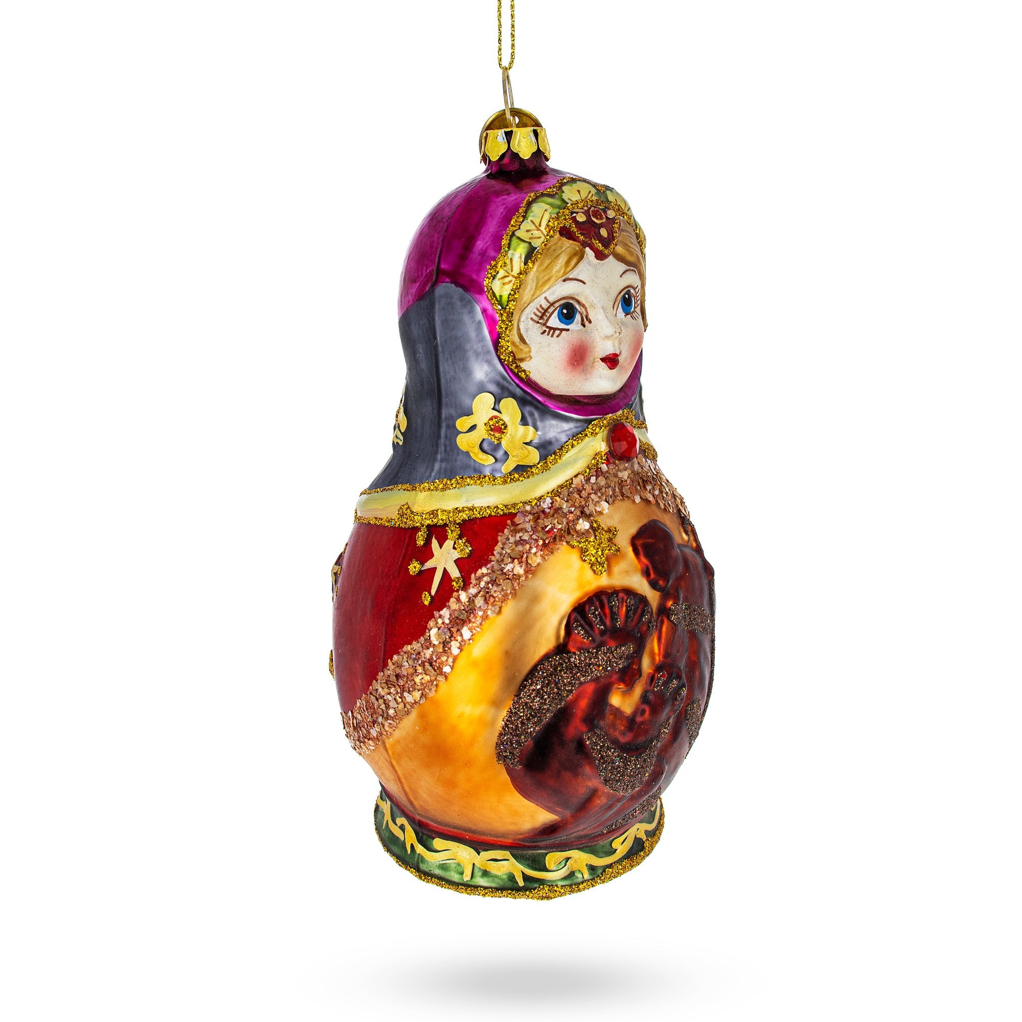 Enchanting Matryoshka Doll With Nativity Scene - Blown Glass Christmas Ornament