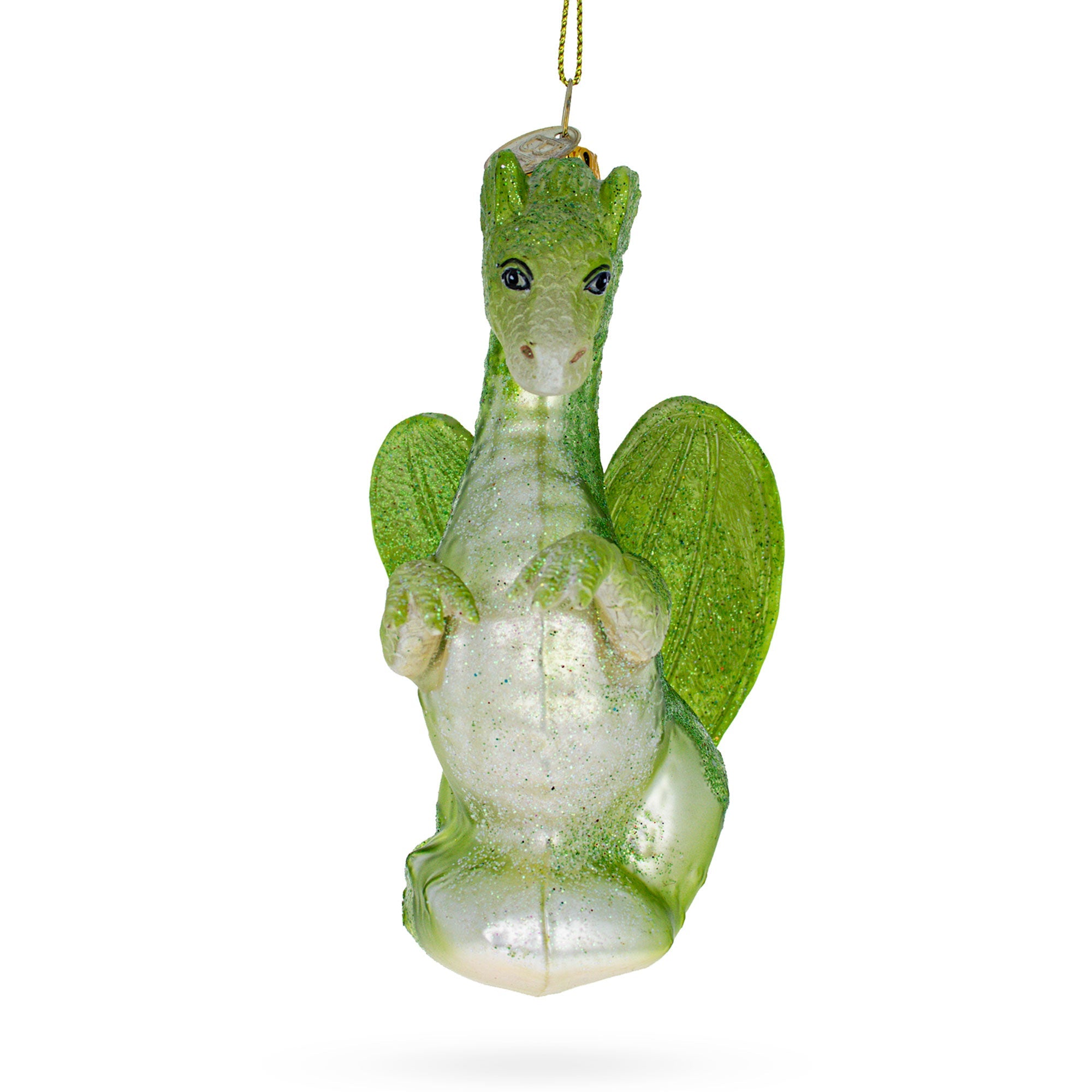 Majestic Flying Green Dragon - Blown Glass Christmas Ornament