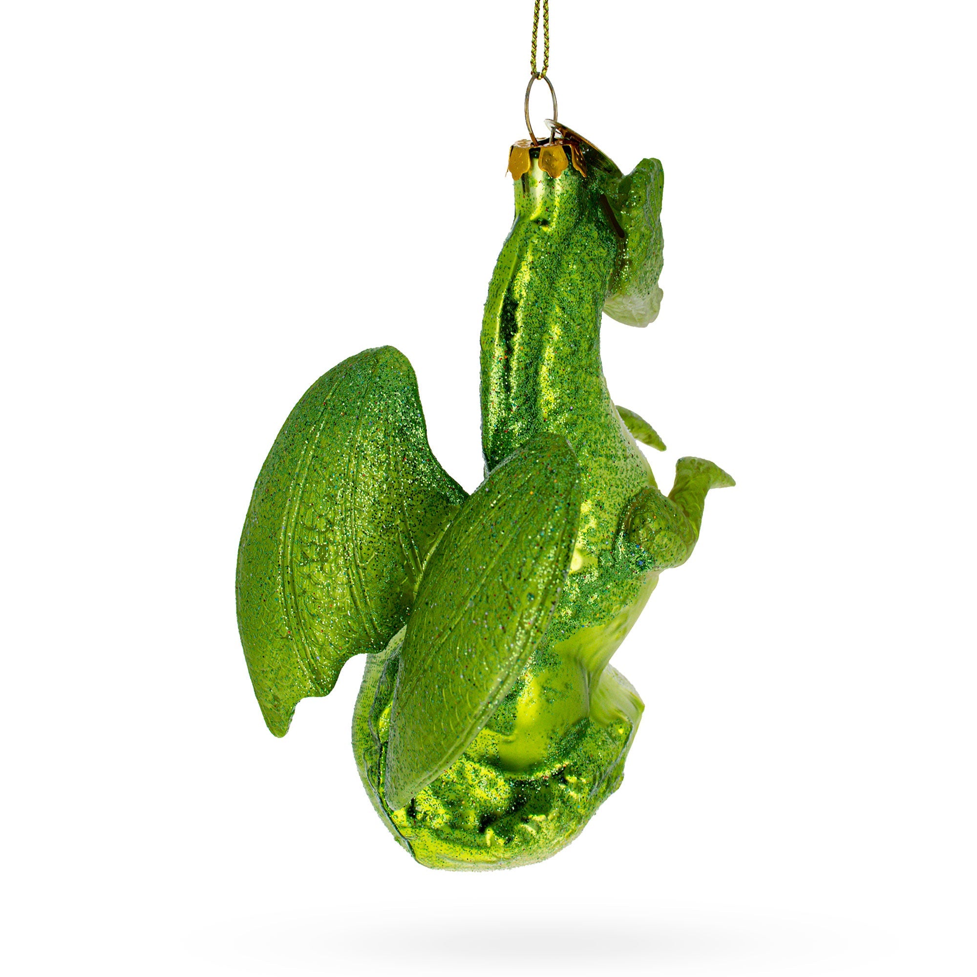 Majestic Flying Green Dragon - Blown Glass Christmas Ornament