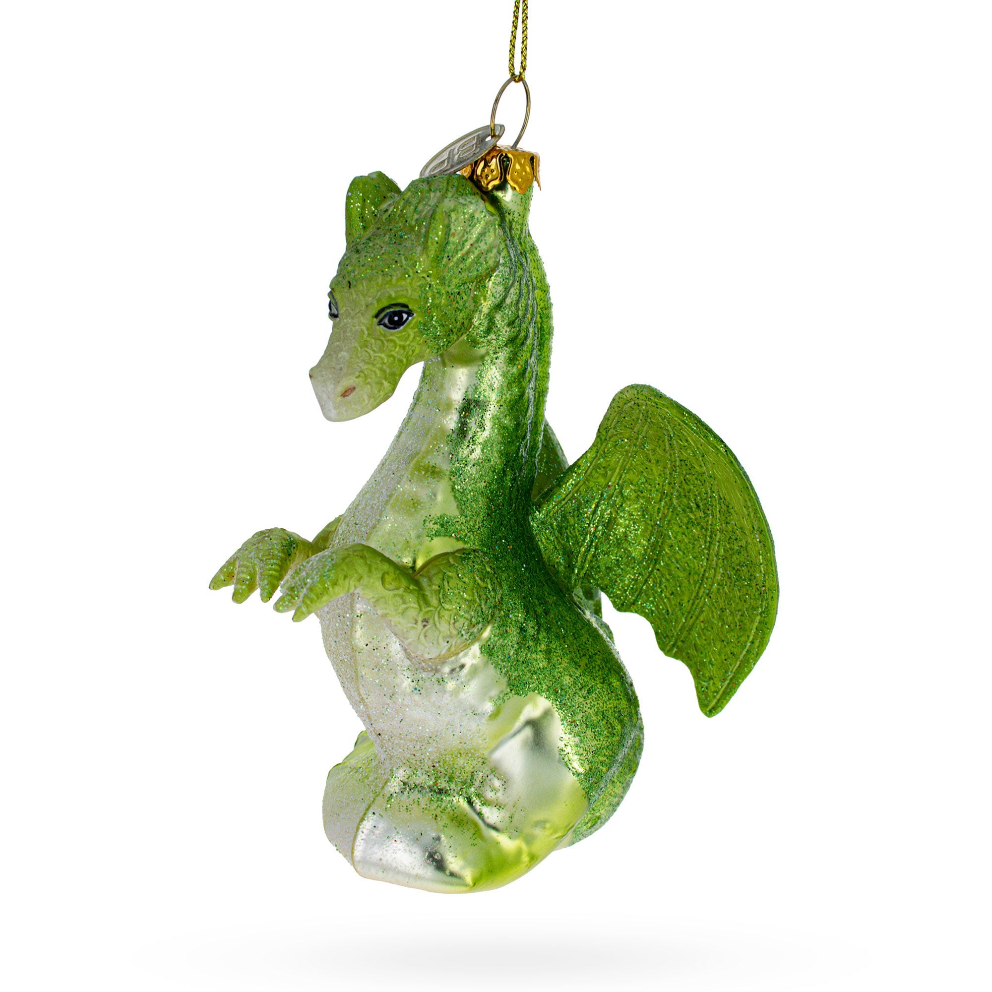 Majestic Flying Green Dragon - Blown Glass Christmas Ornament