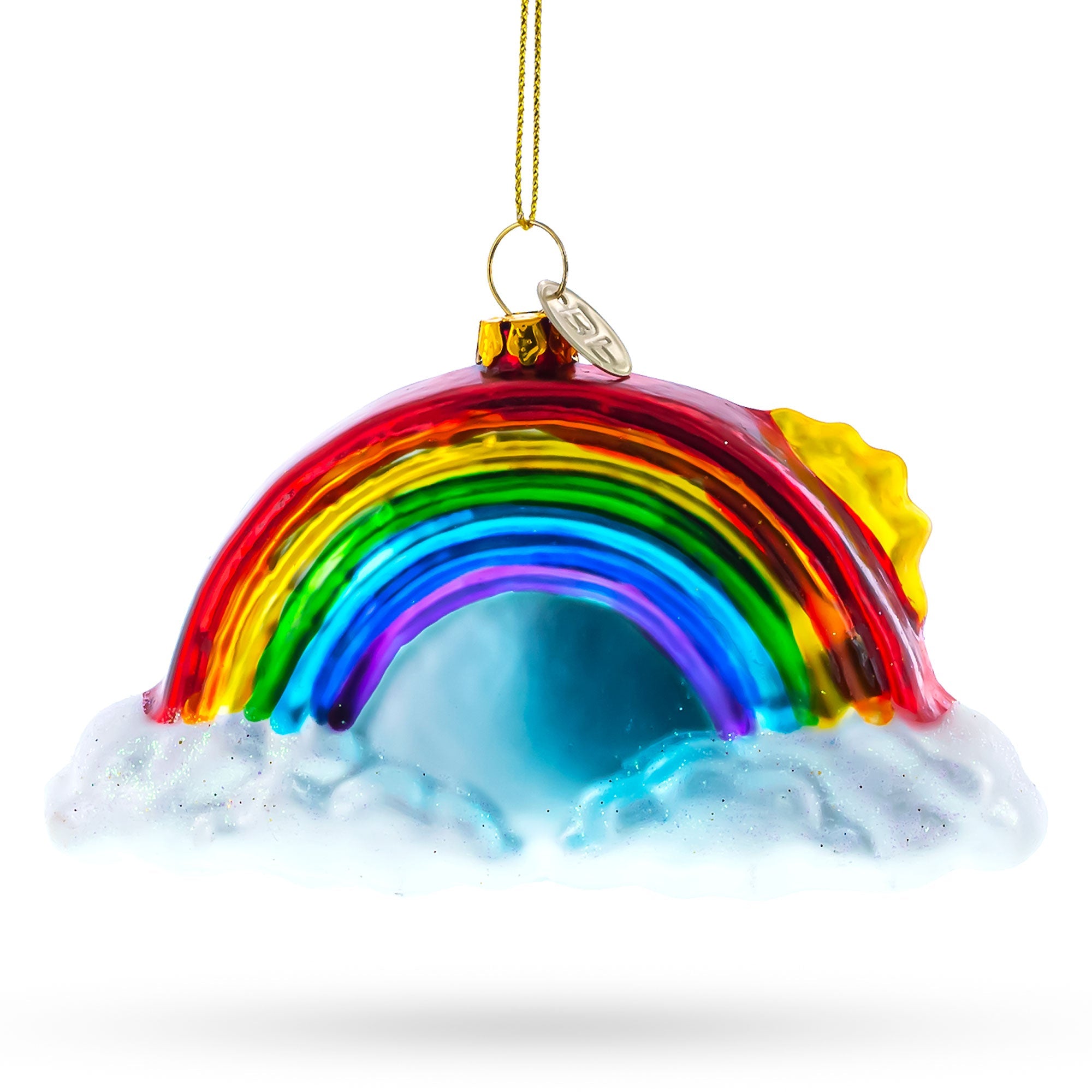 Cheerful Rainbow And Smiling Sun - Blown Glass Christmas Ornament