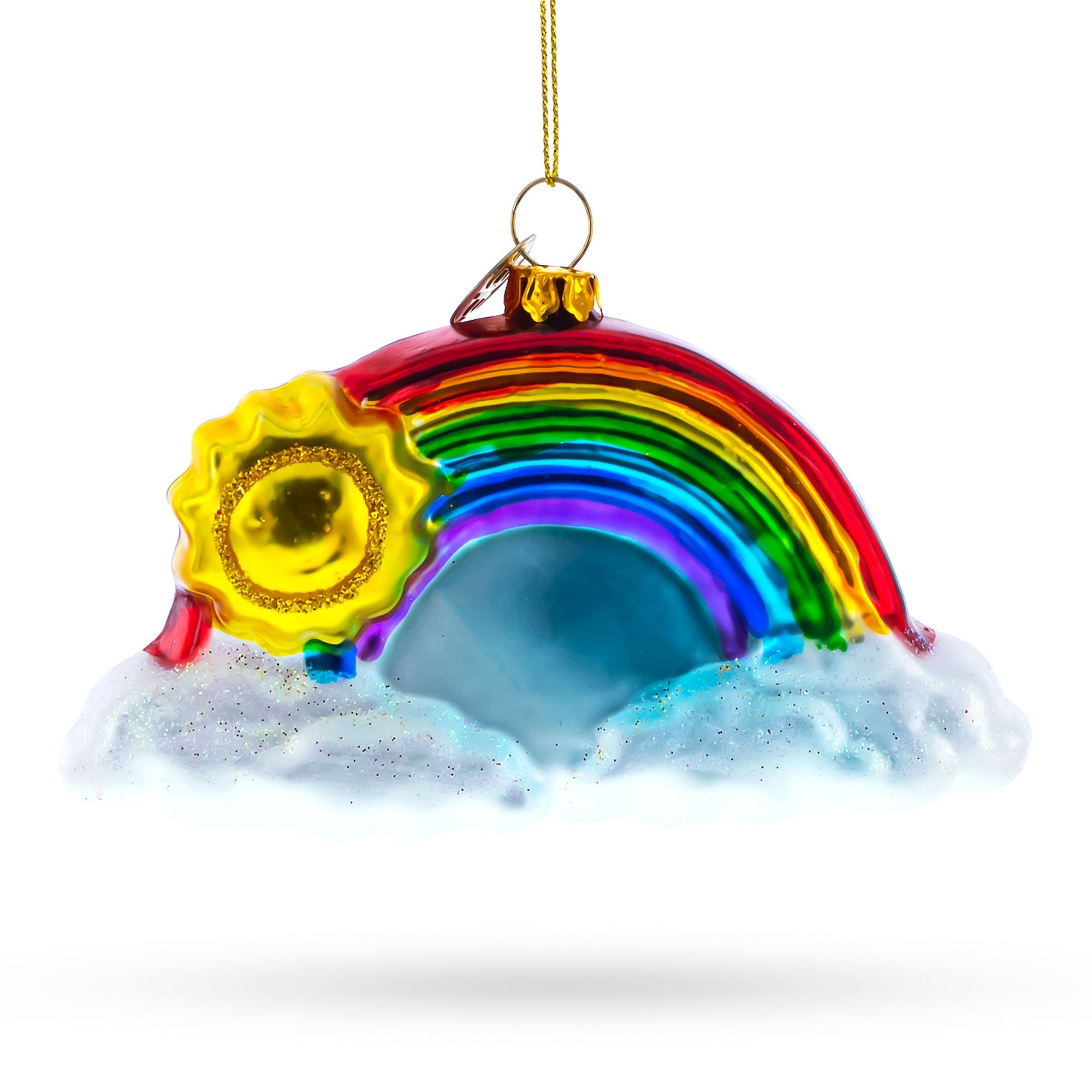 Cheerful Rainbow And Smiling Sun - Blown Glass Christmas Ornament