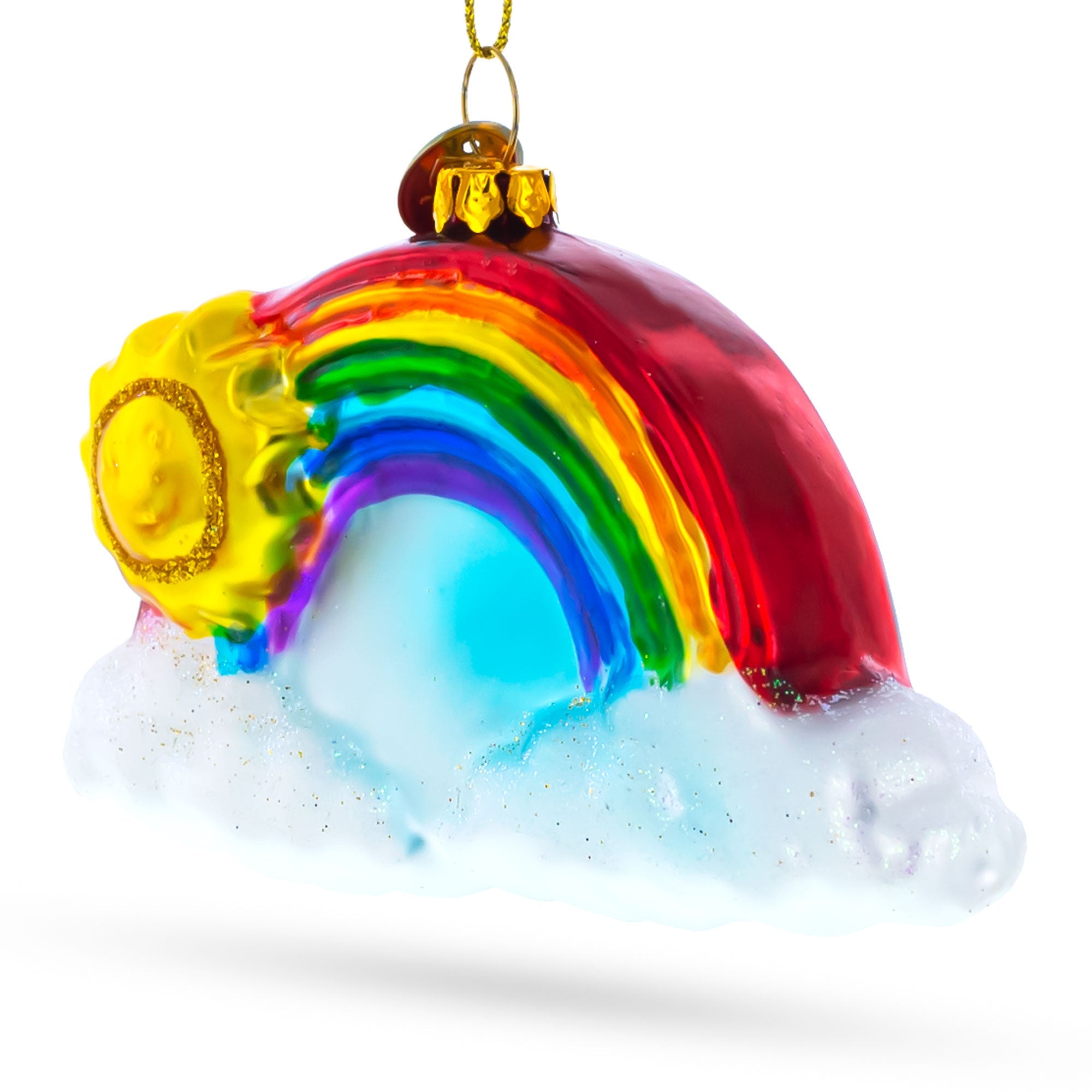 Cheerful Rainbow And Smiling Sun - Blown Glass Christmas Ornament