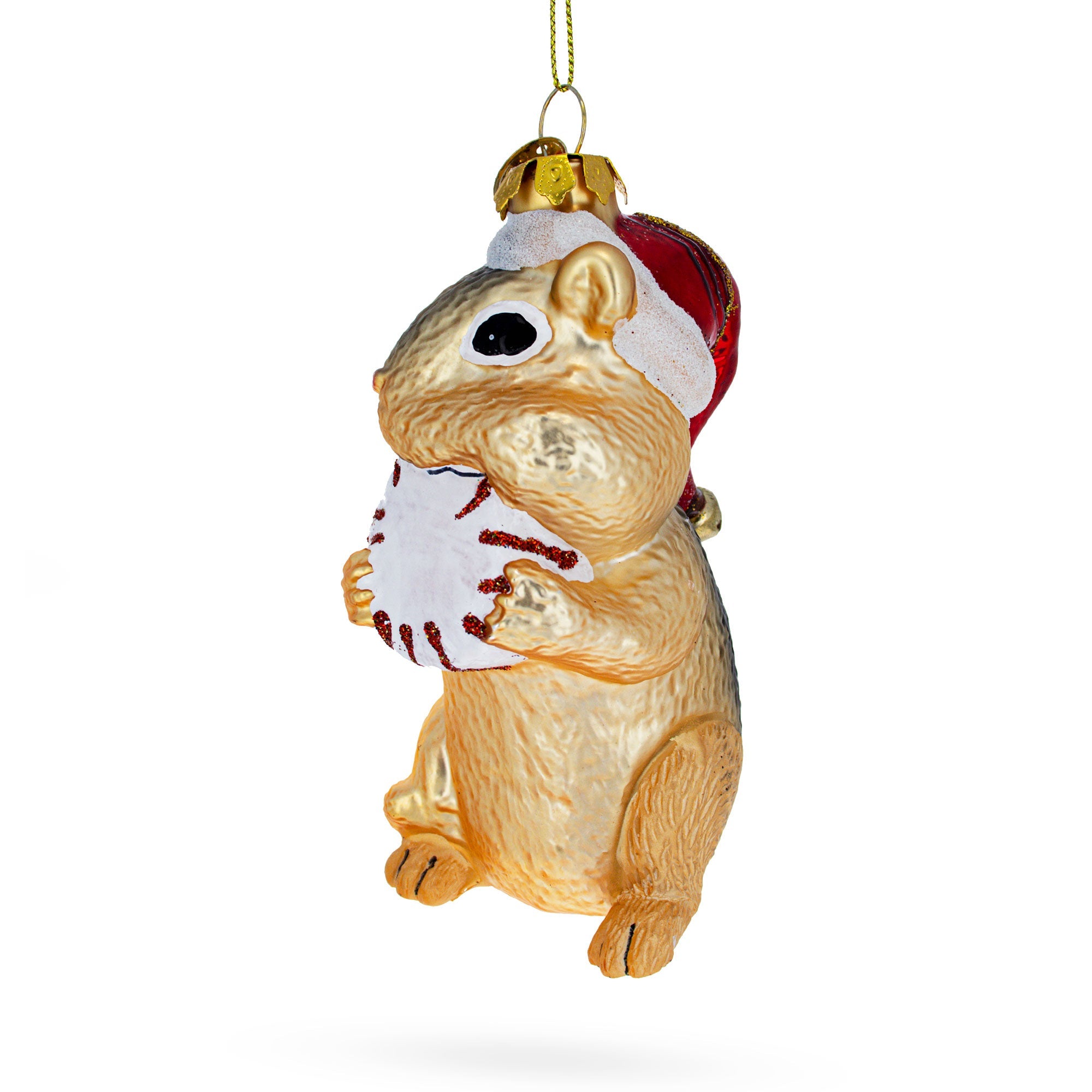 Nice Chipmunk With Candy - Blown Glass Christmas Ornament