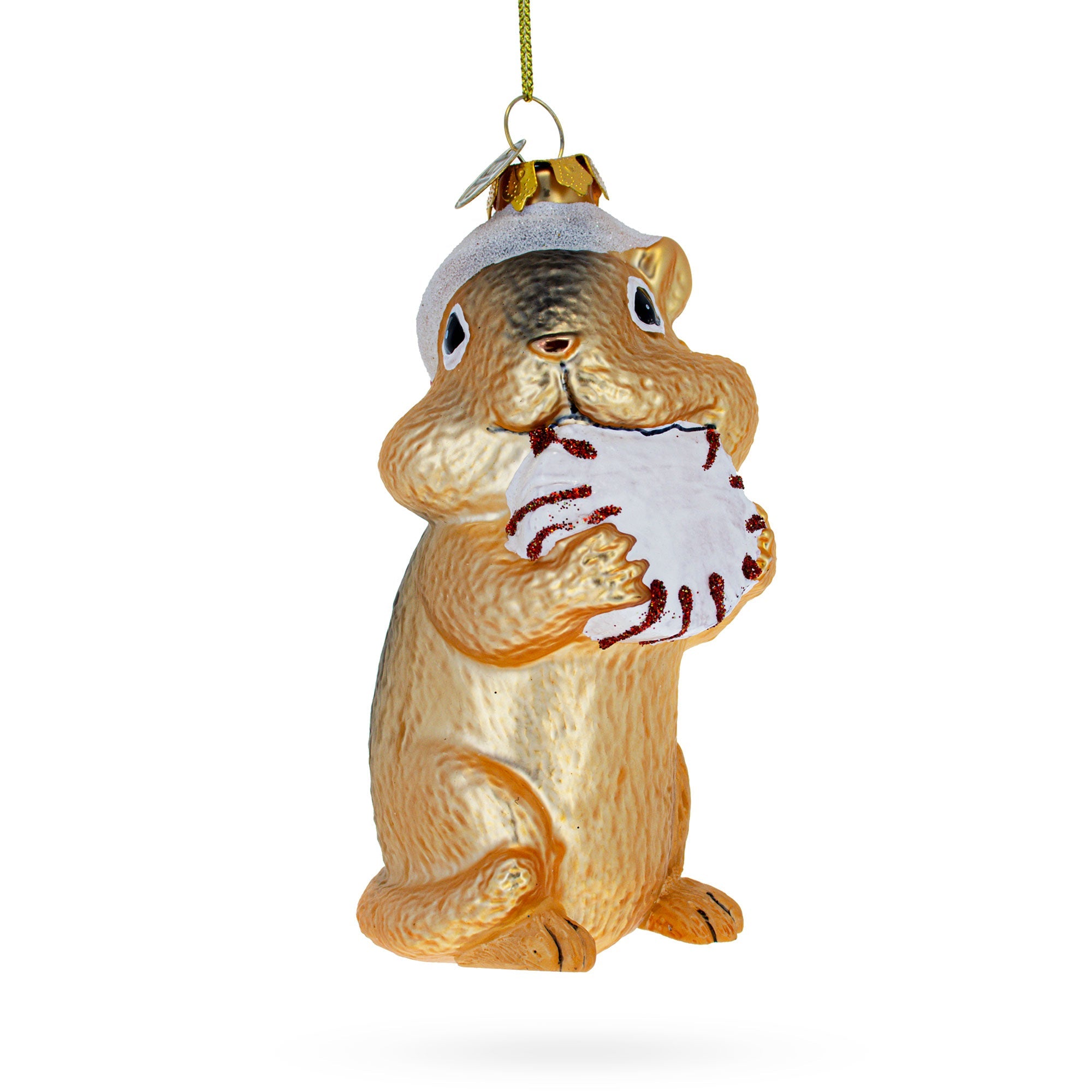 Nice Chipmunk With Candy - Blown Glass Christmas Ornament