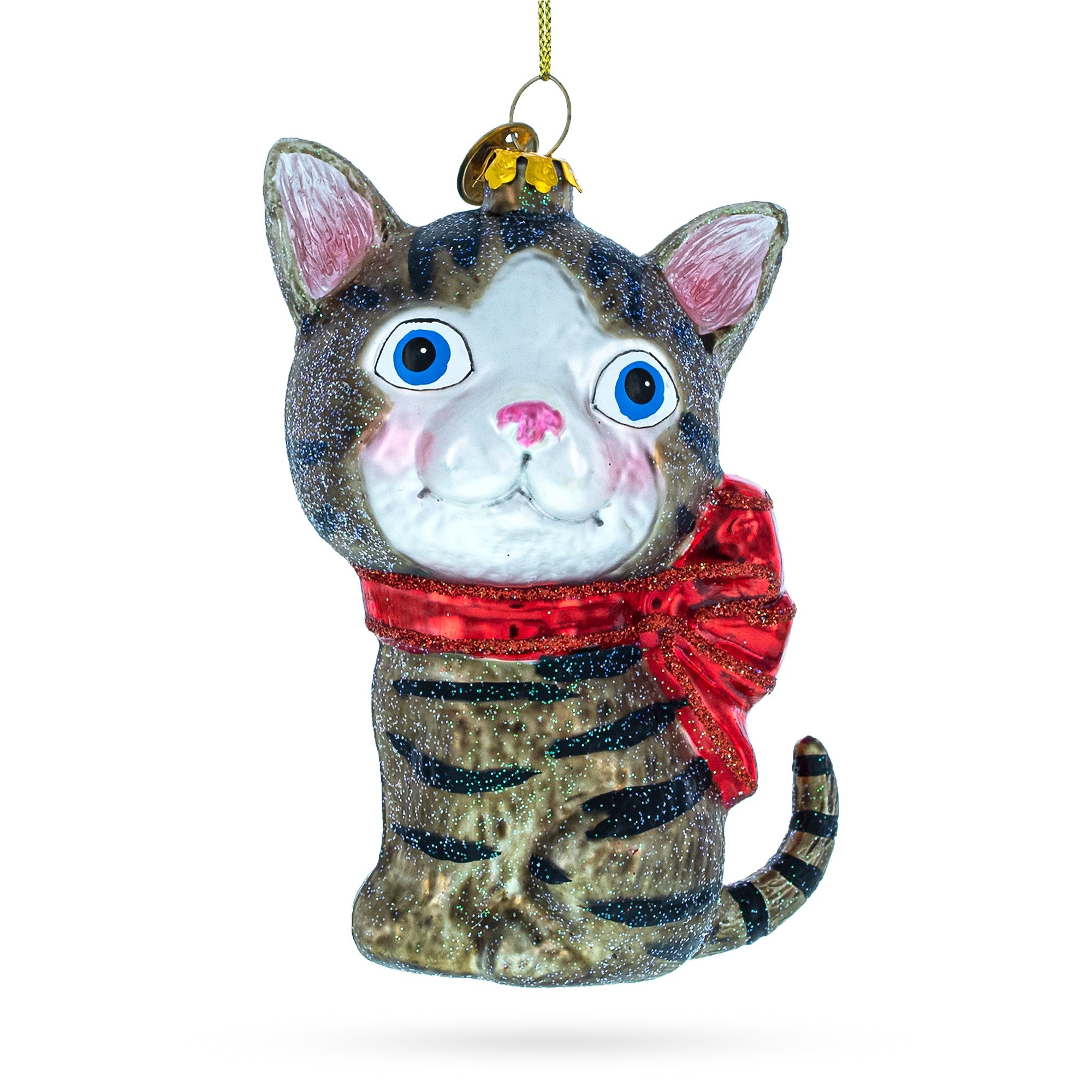 Captivating Blue-eyed Cat - Elegant Blown Glass Christmas Ornament