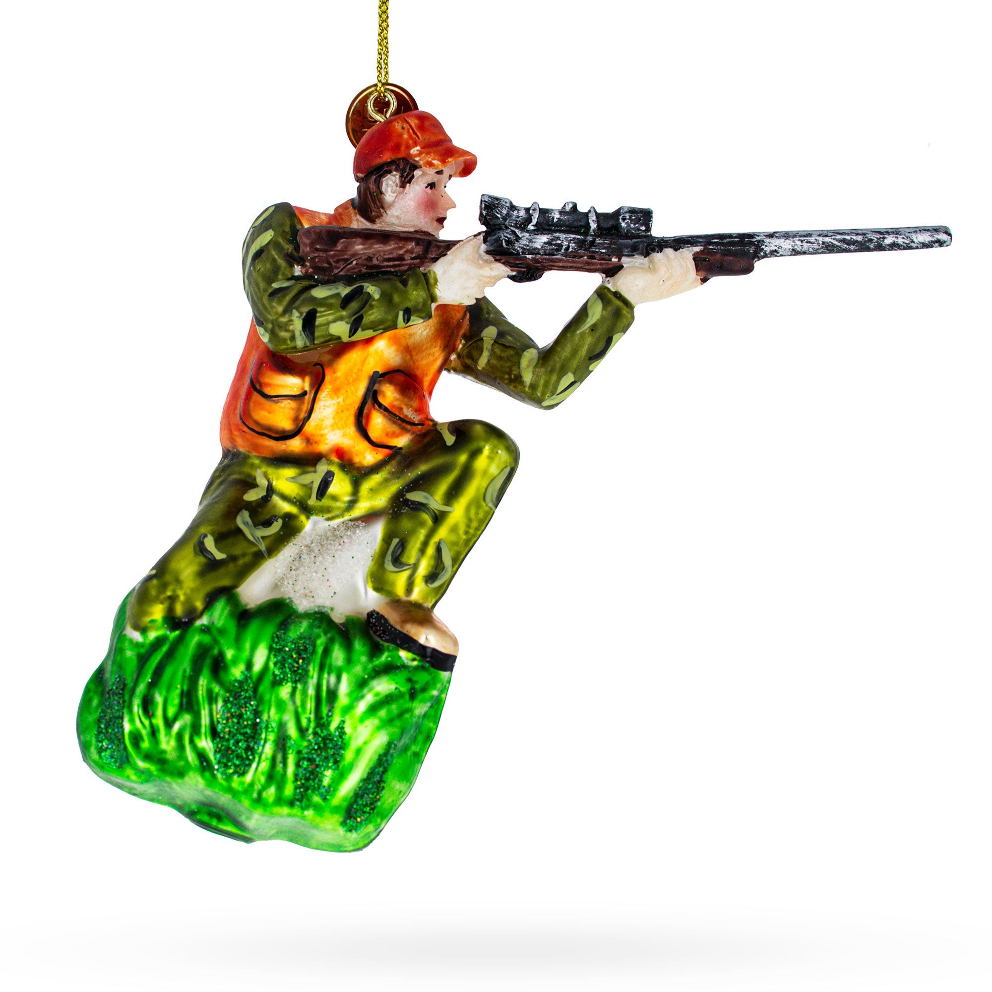 Sharpshooter Hunter With Rifle - Blown Glass Christmas Ornament