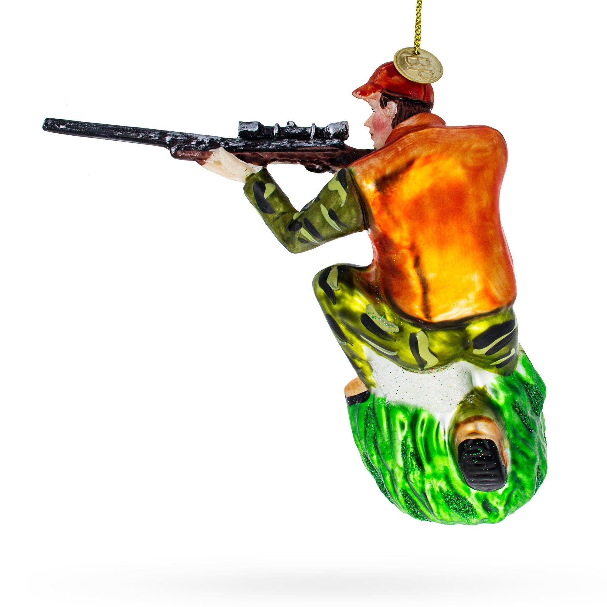 Sharpshooter Hunter With Rifle - Blown Glass Christmas Ornament