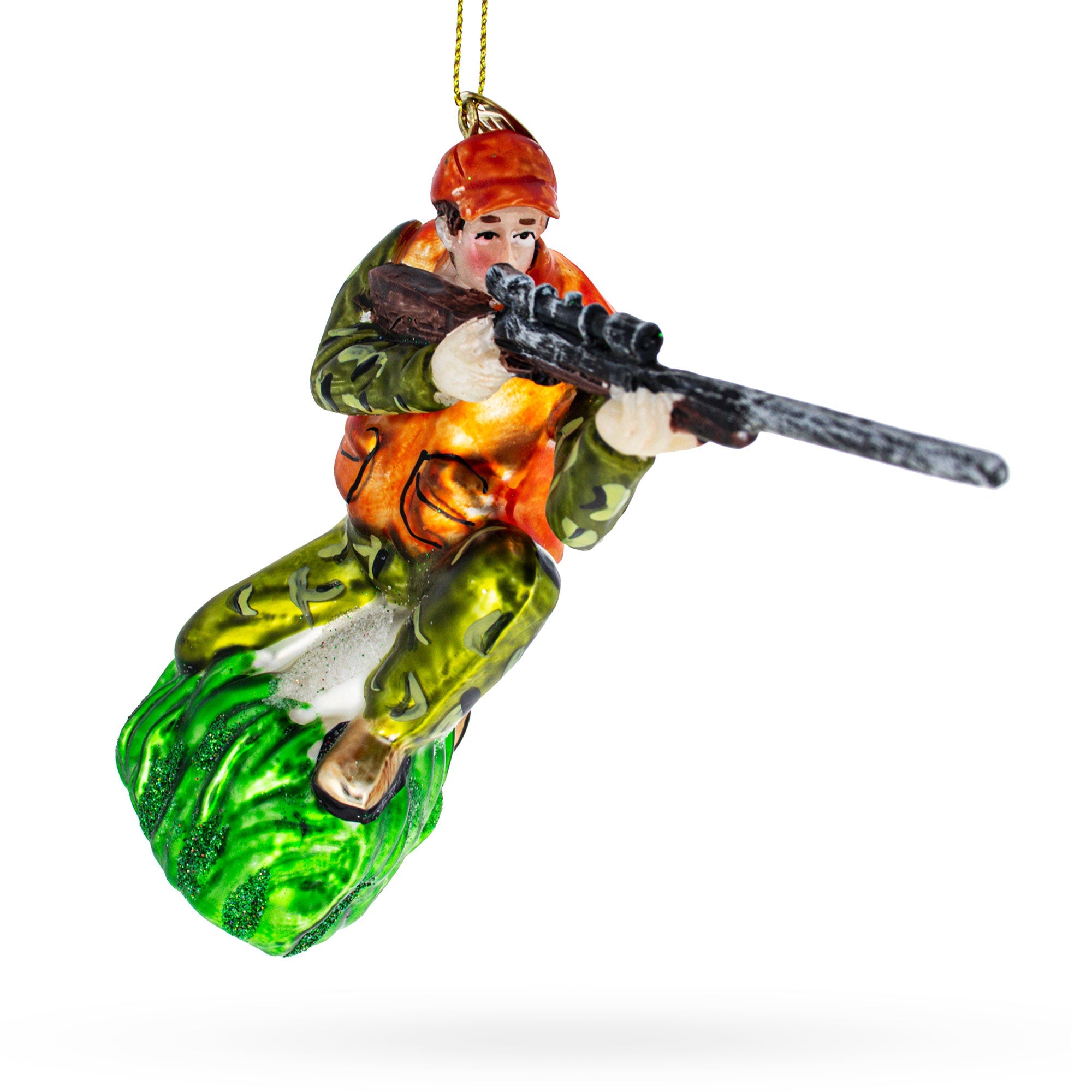 Sharpshooter Hunter With Rifle - Blown Glass Christmas Ornament