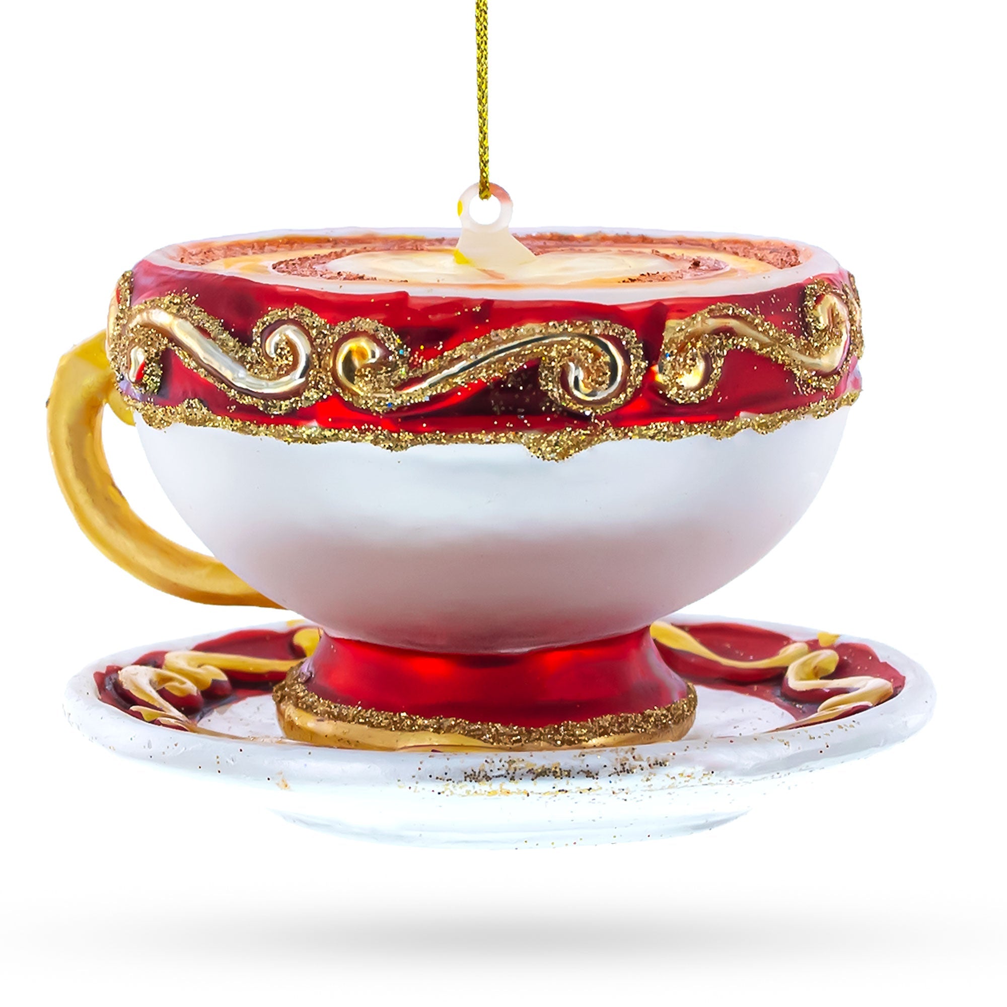 Glossy Red Cappuccino Cup - Blown Glass Christmas Ornament