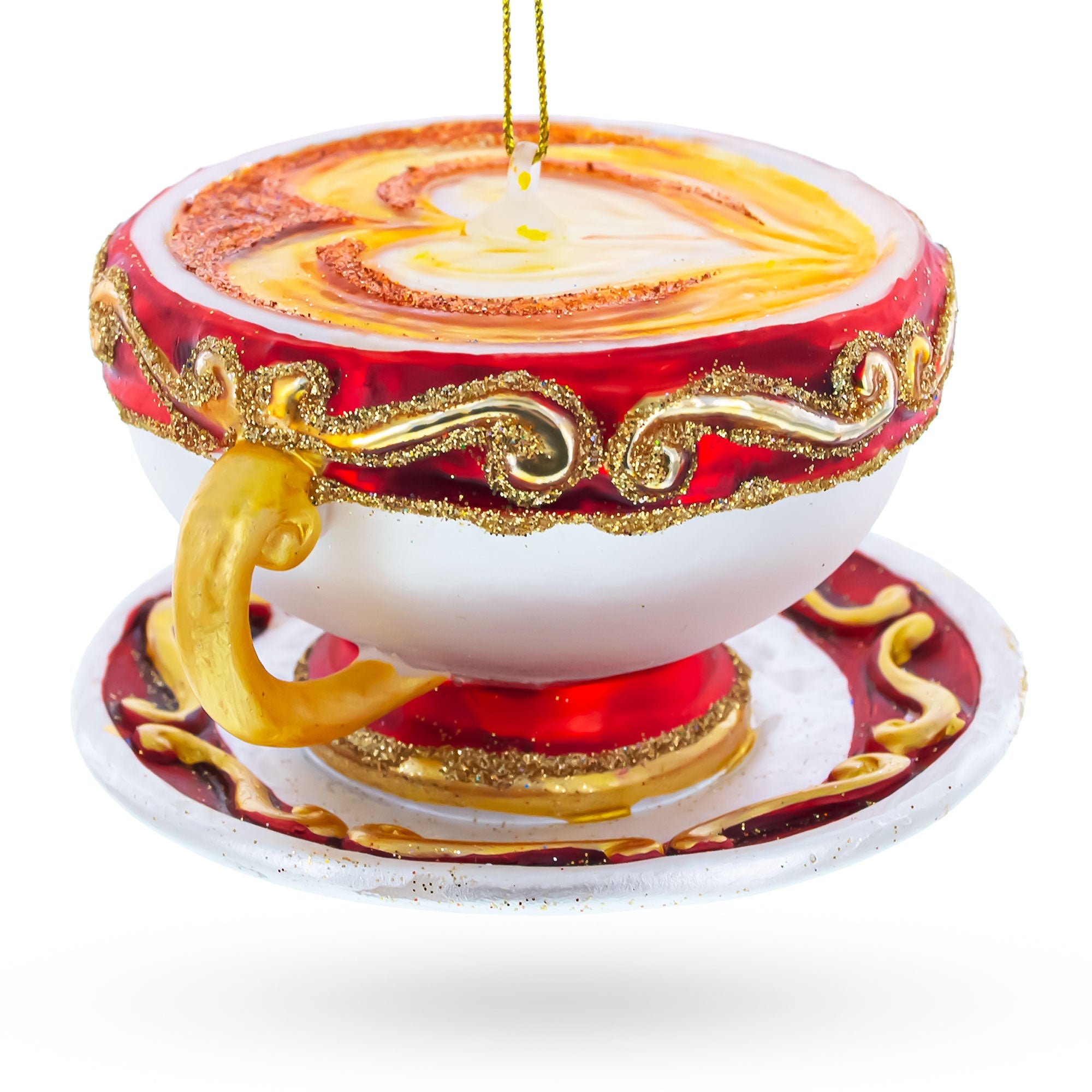 Glossy Red Cappuccino Cup - Blown Glass Christmas Ornament