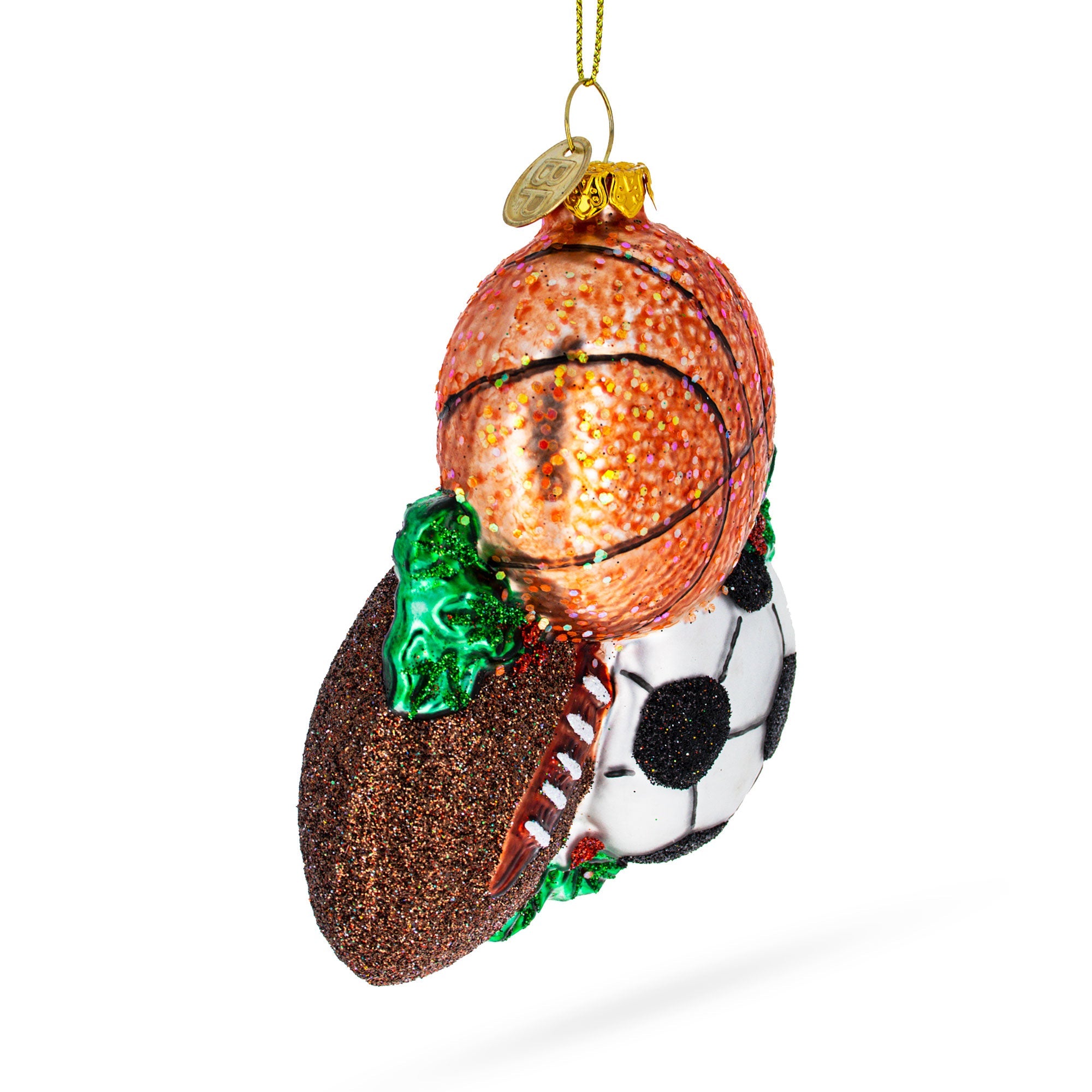 Sporty Football, Basketball, And Soccer Balls - Blown Glass Christmas Ornament