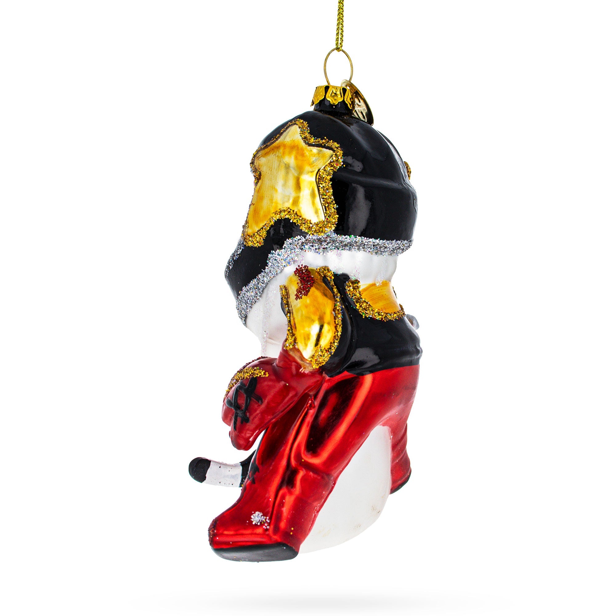 Sporty Santa Playing Ice Hockey - Blown Glass Christmas Ornament