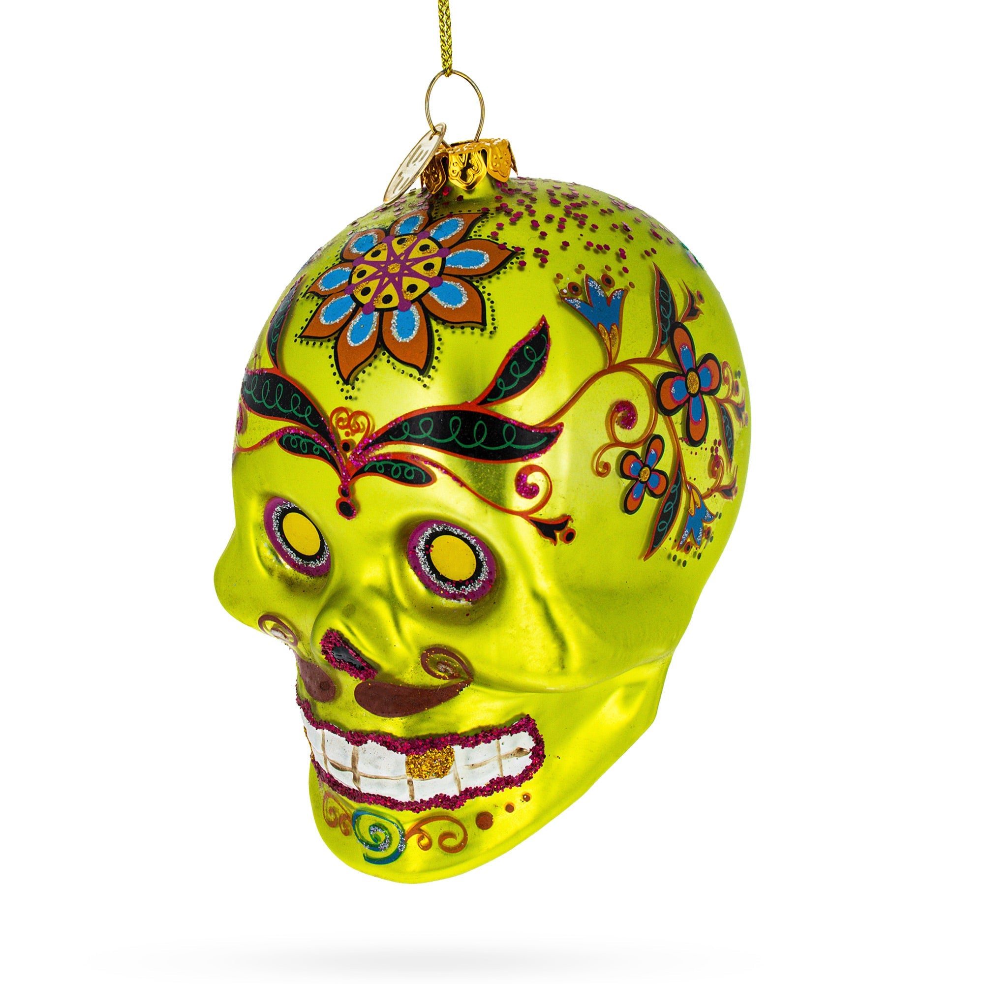 Ornate Decorated Skull - Blown Glass Christmas Ornament