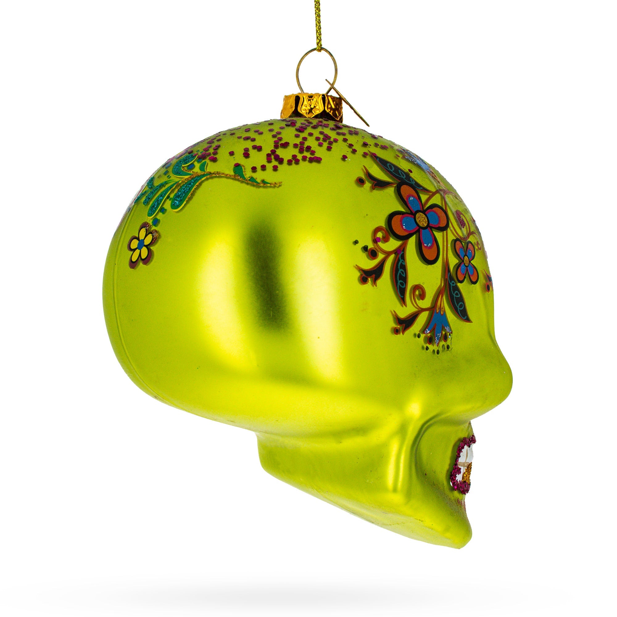 Ornate Decorated Skull - Blown Glass Christmas Ornament