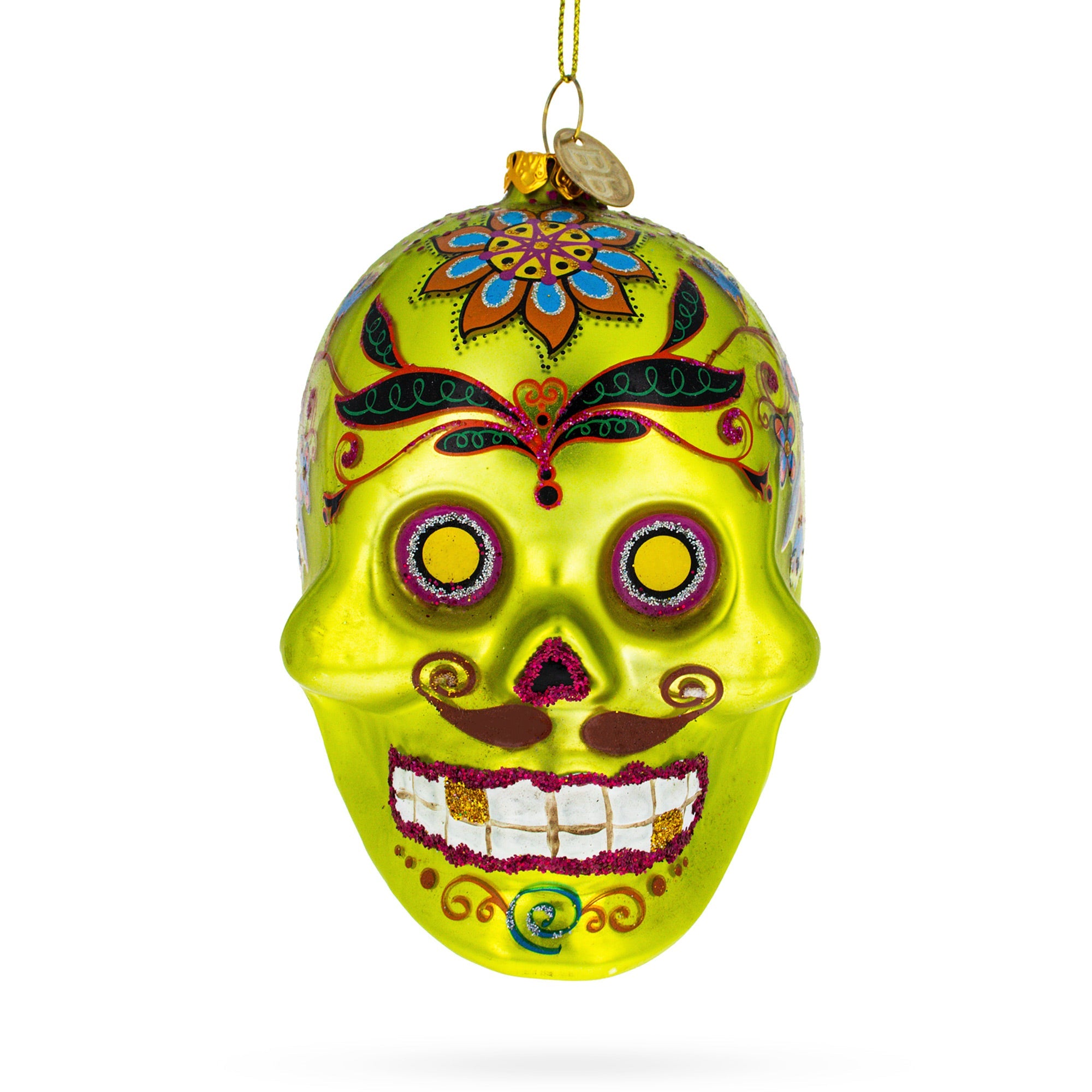 Ornate Decorated Skull - Blown Glass Christmas Ornament