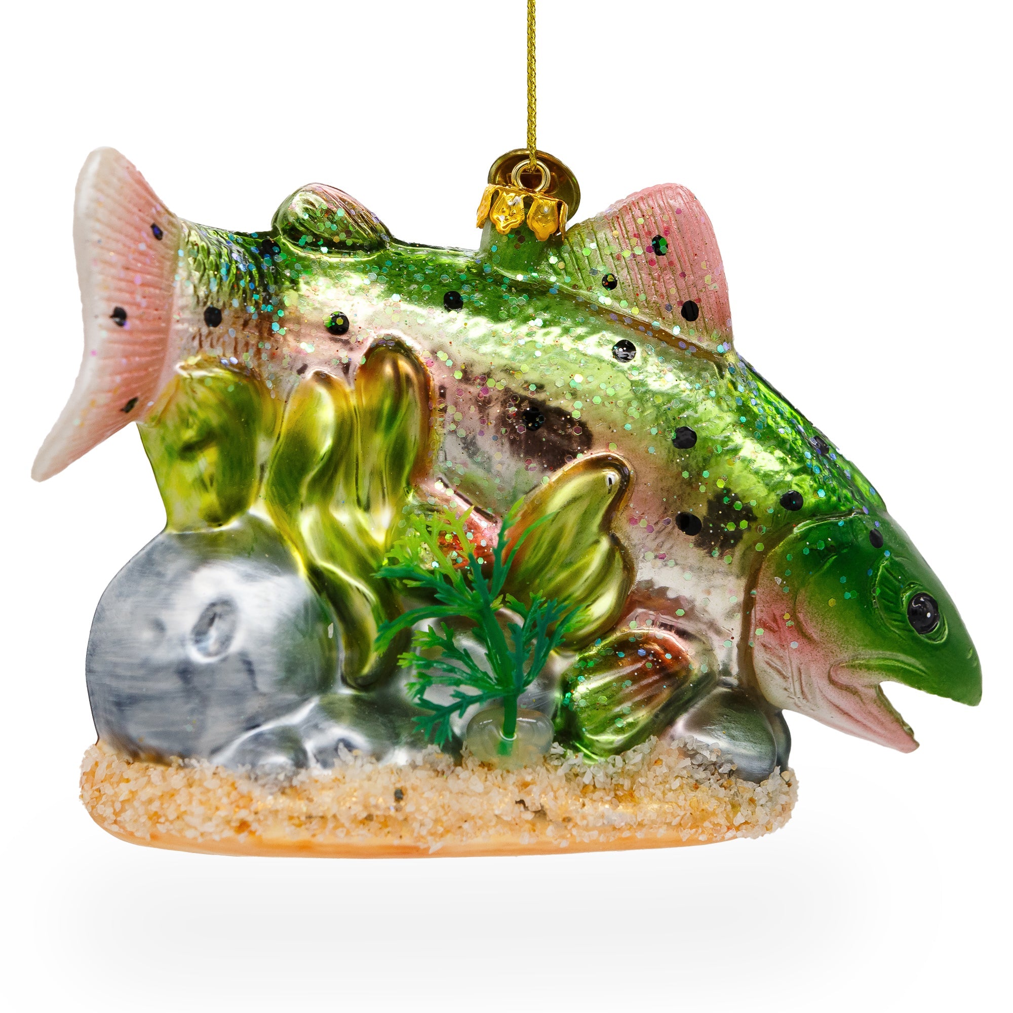 Lush Salmon Fish With Seaweed - Blown Glass Christmas Ornament