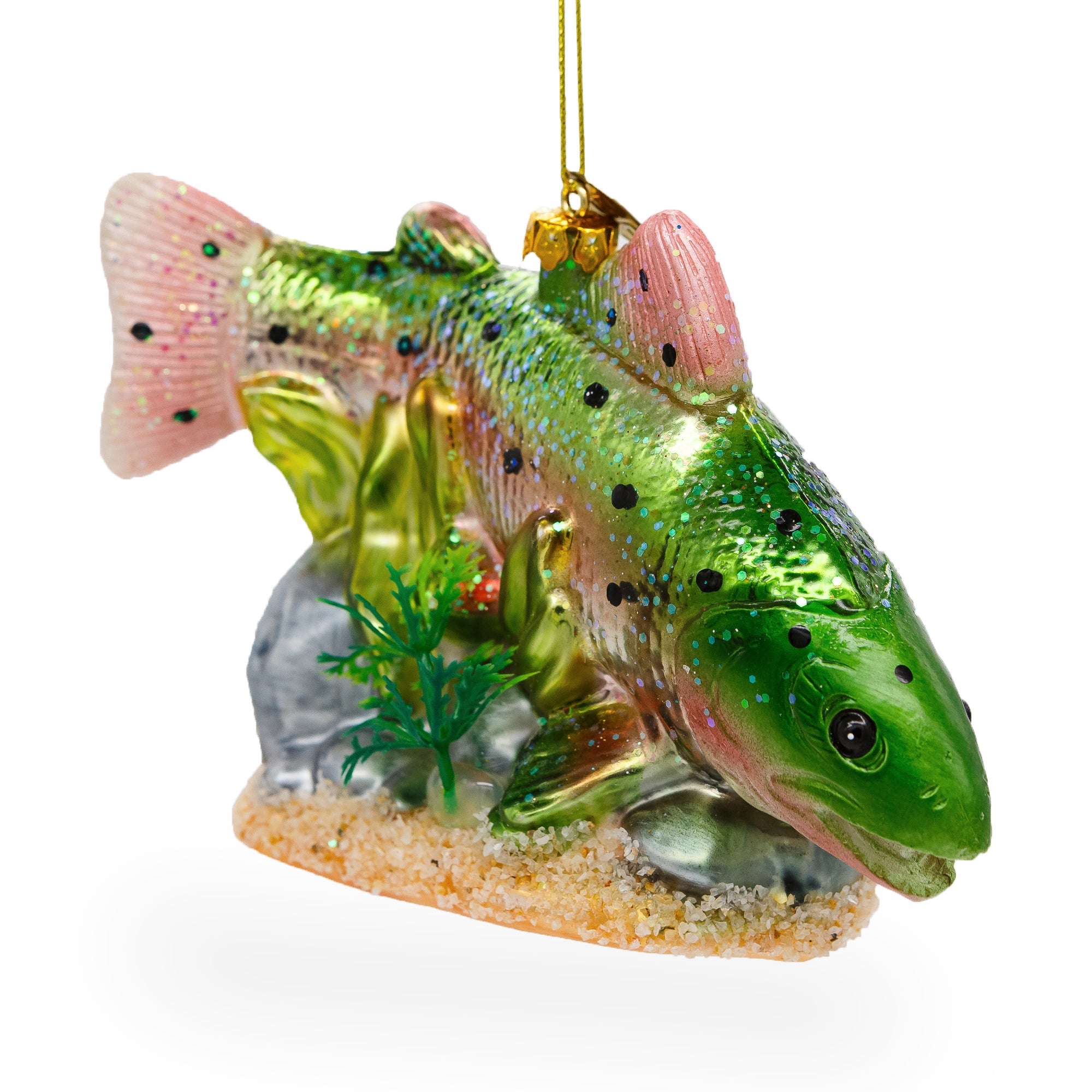 Lush Salmon Fish With Seaweed - Blown Glass Christmas Ornament