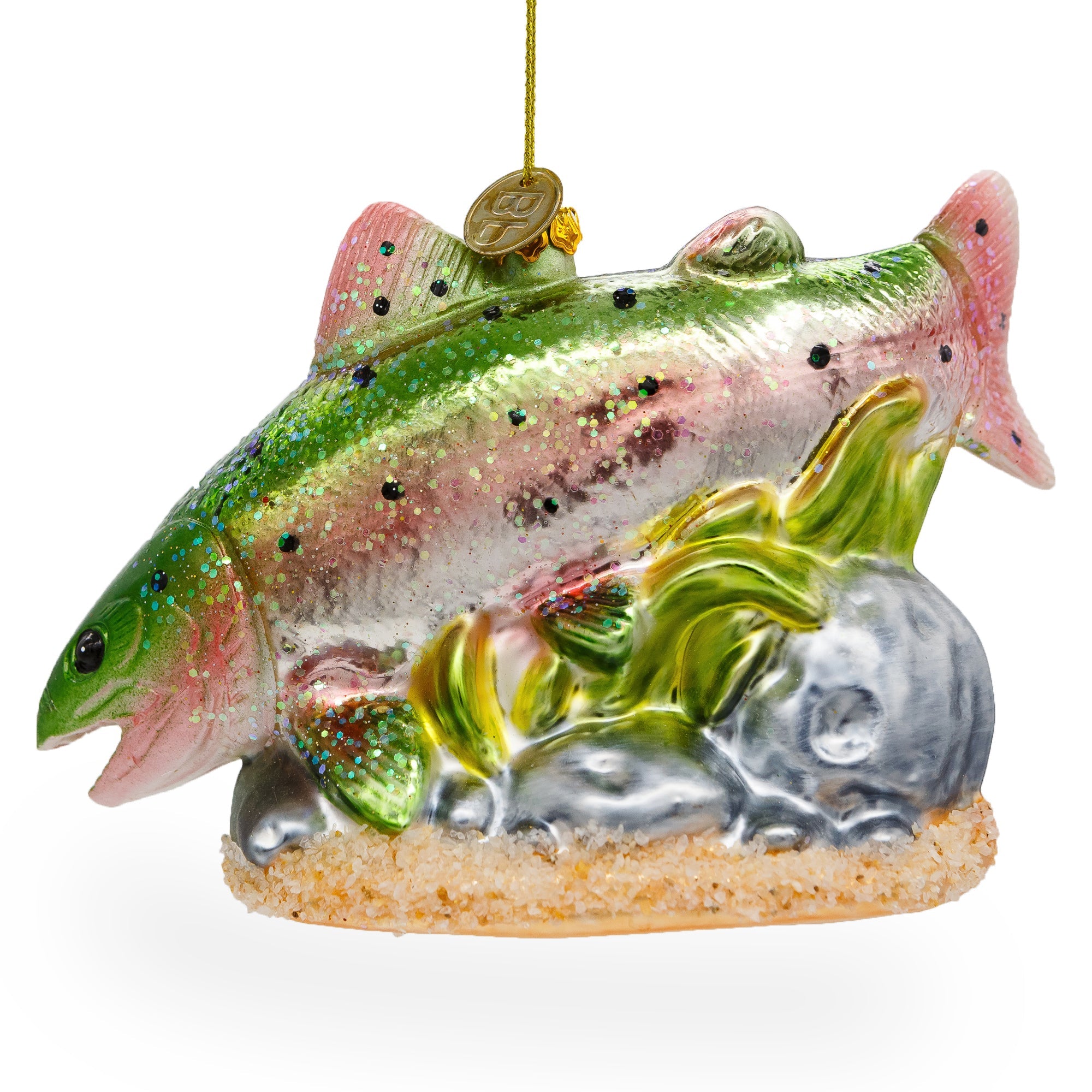 Lush Salmon Fish With Seaweed - Blown Glass Christmas Ornament