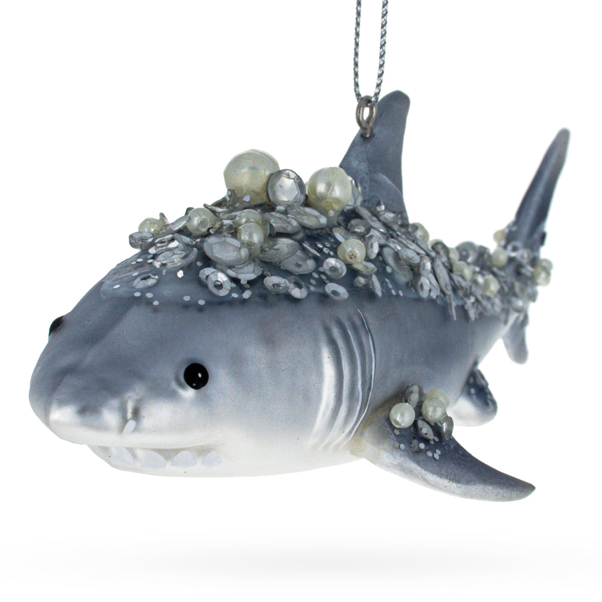 Stunning Beaded Shark - Blown Glass Christmas Ornament