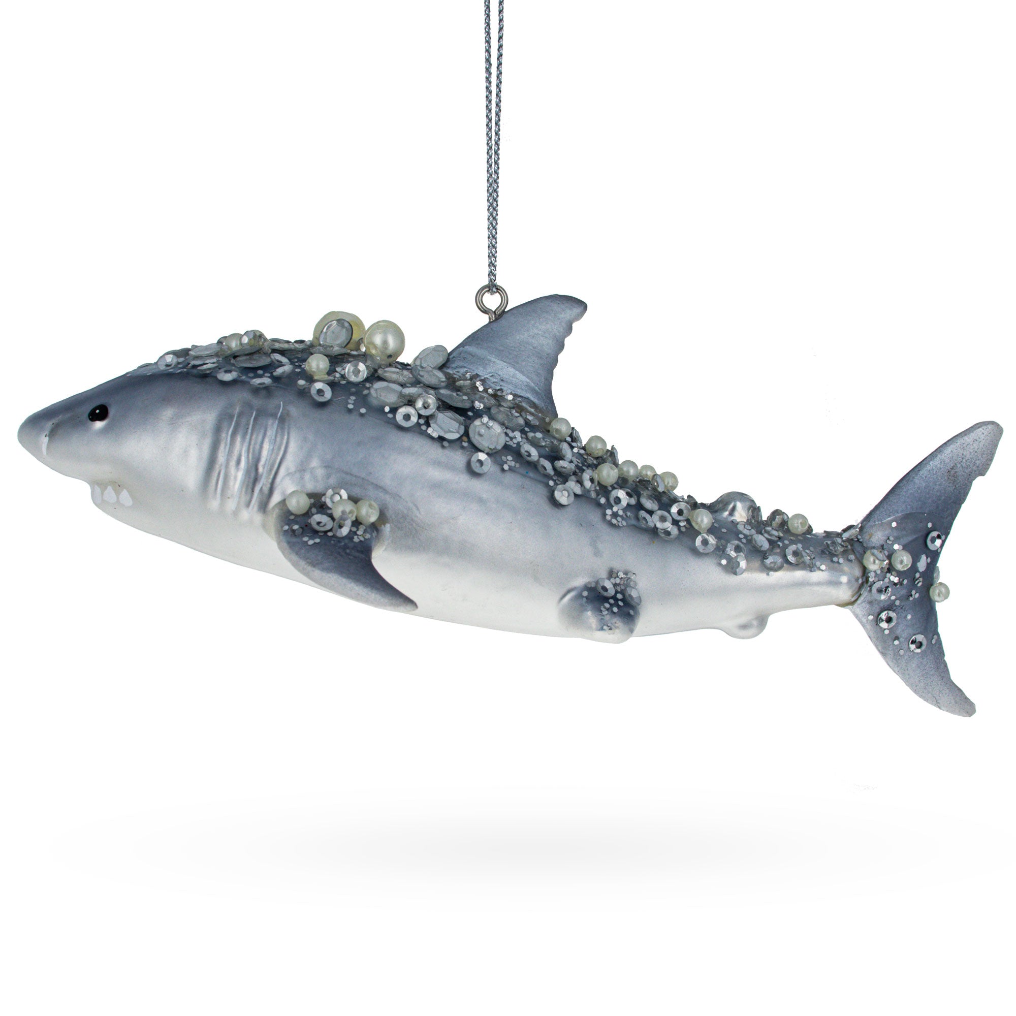 Stunning Beaded Shark - Blown Glass Christmas Ornament