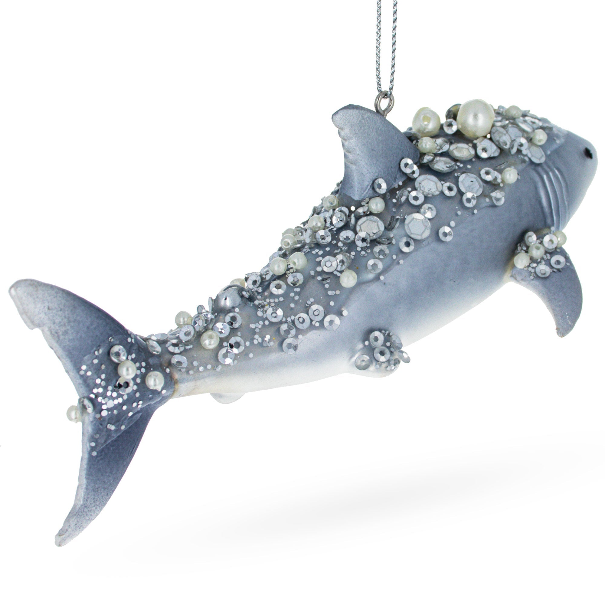 Stunning Beaded Shark - Blown Glass Christmas Ornament