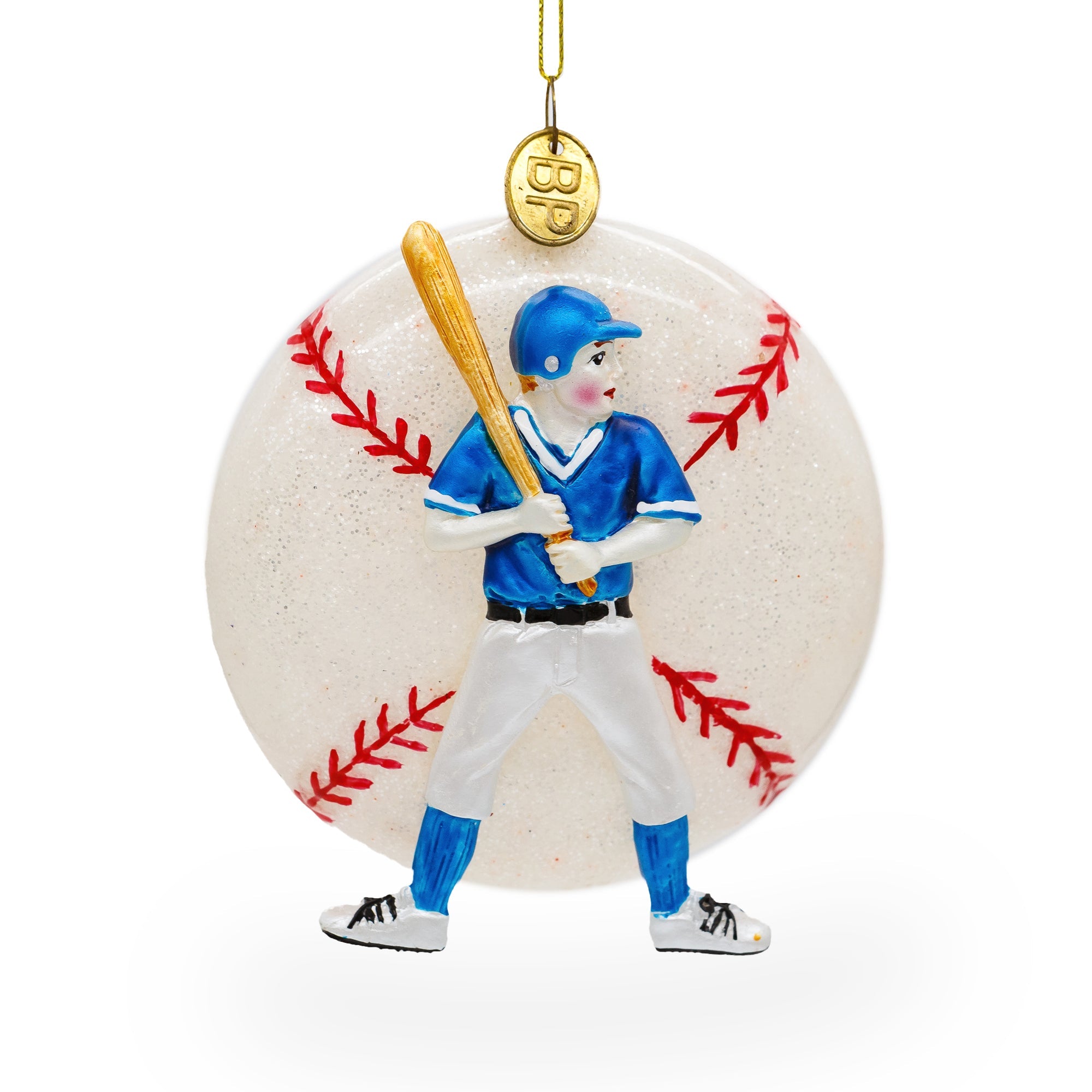 Slugging Baseball Player - Blown Glass Christmas Ornament