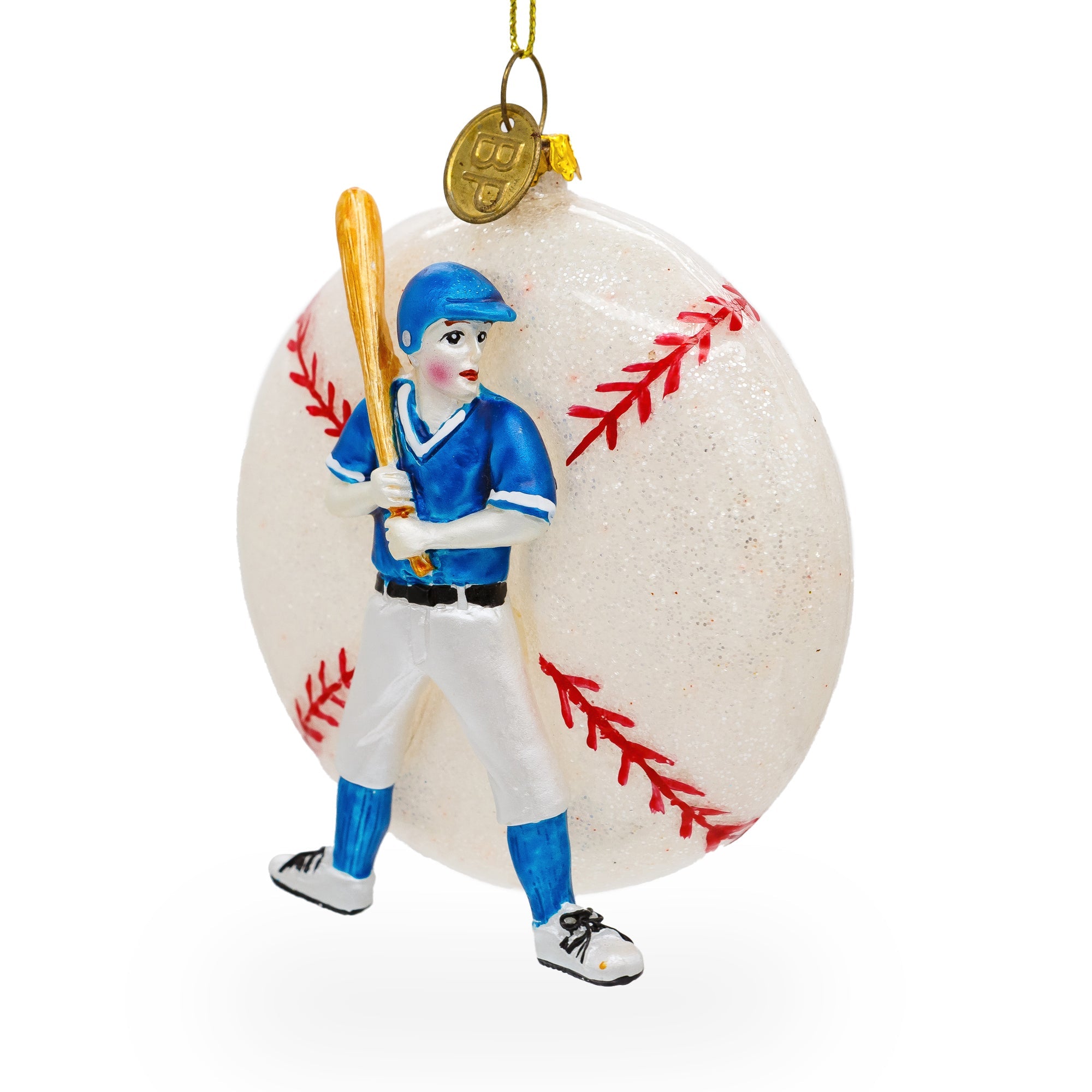 Slugging Baseball Player - Blown Glass Christmas Ornament