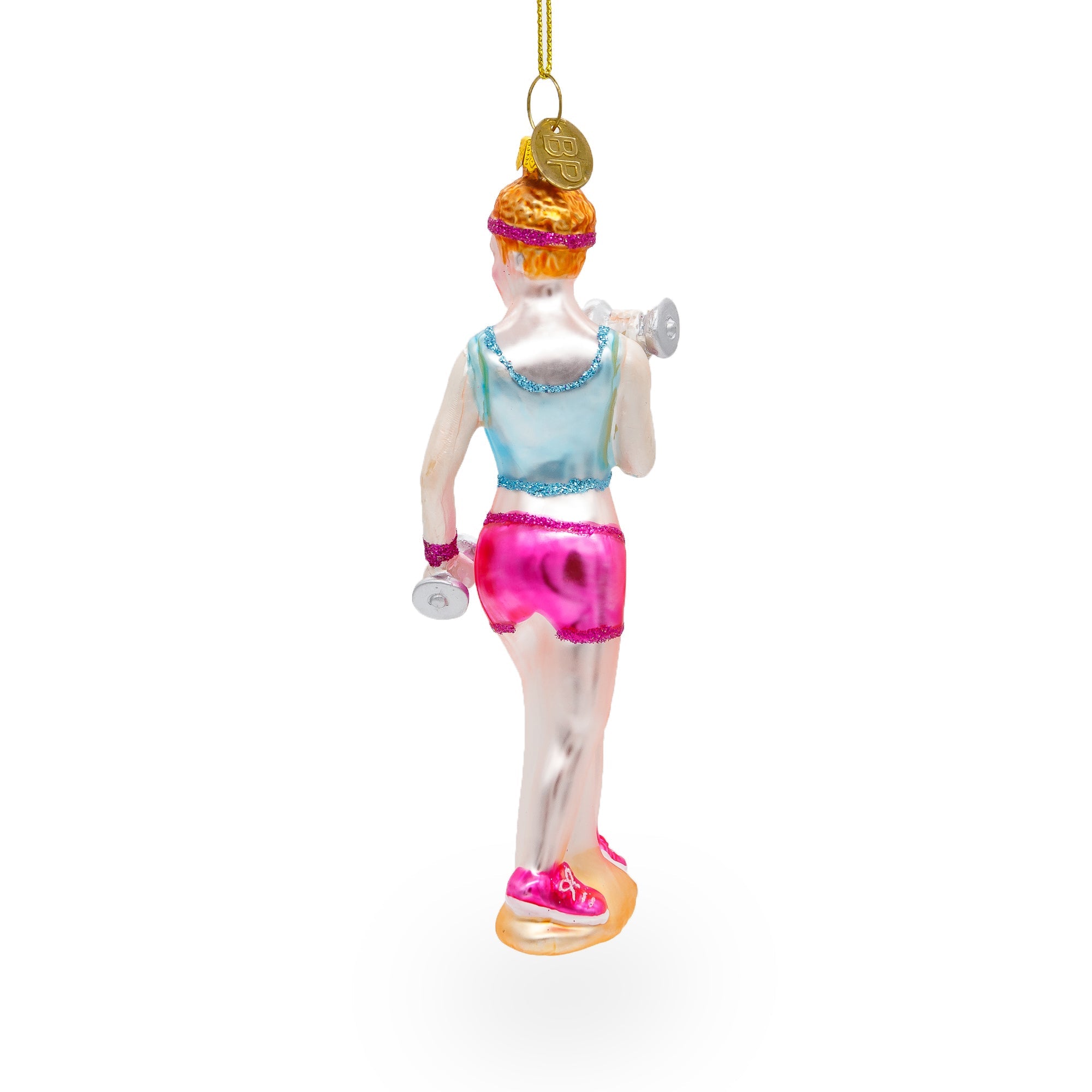 Fit Girl Exercising With Dumbbells - Blown Glass Christmas Ornament