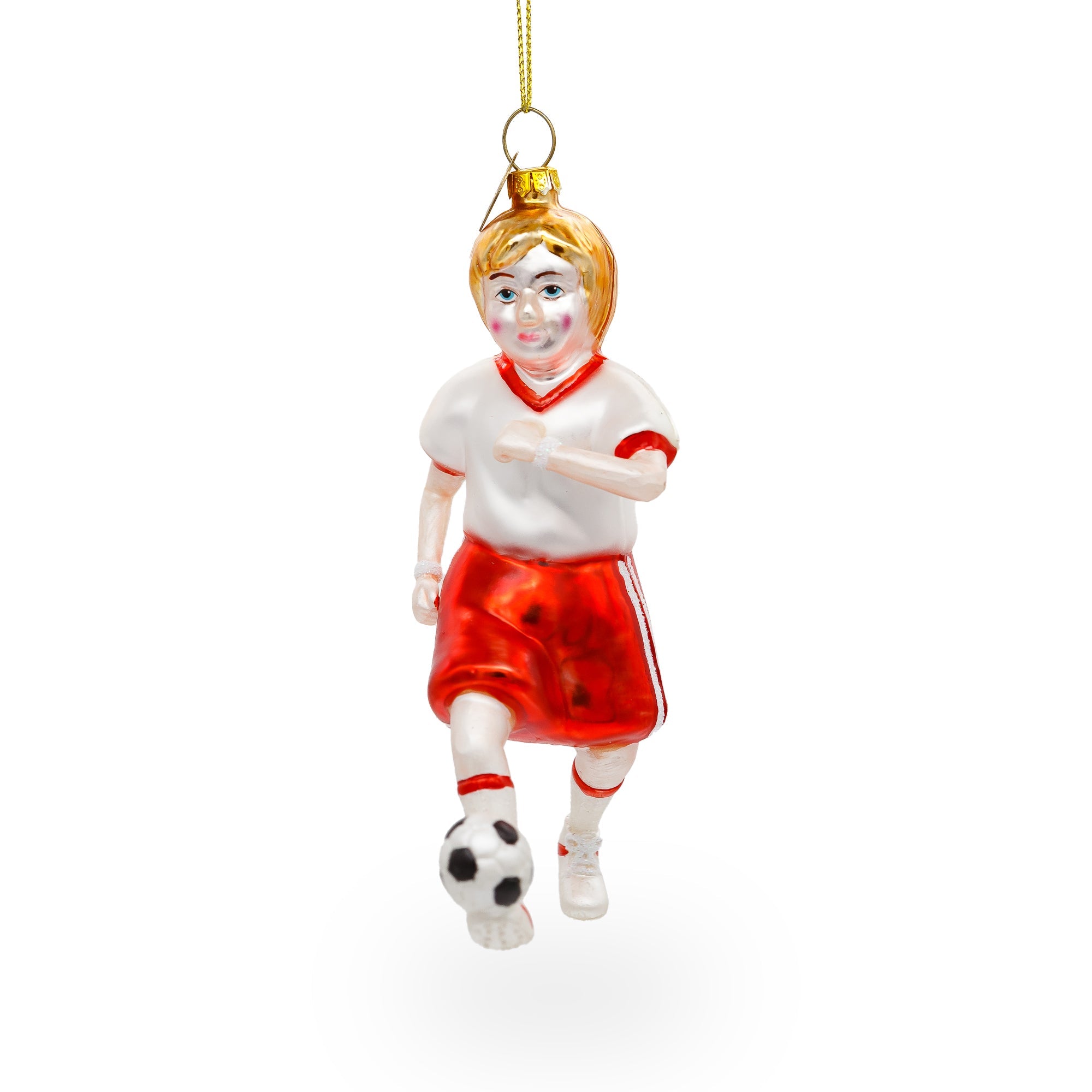 Sporty Girl Playing Soccer Blown - Glass Christmas Ornament