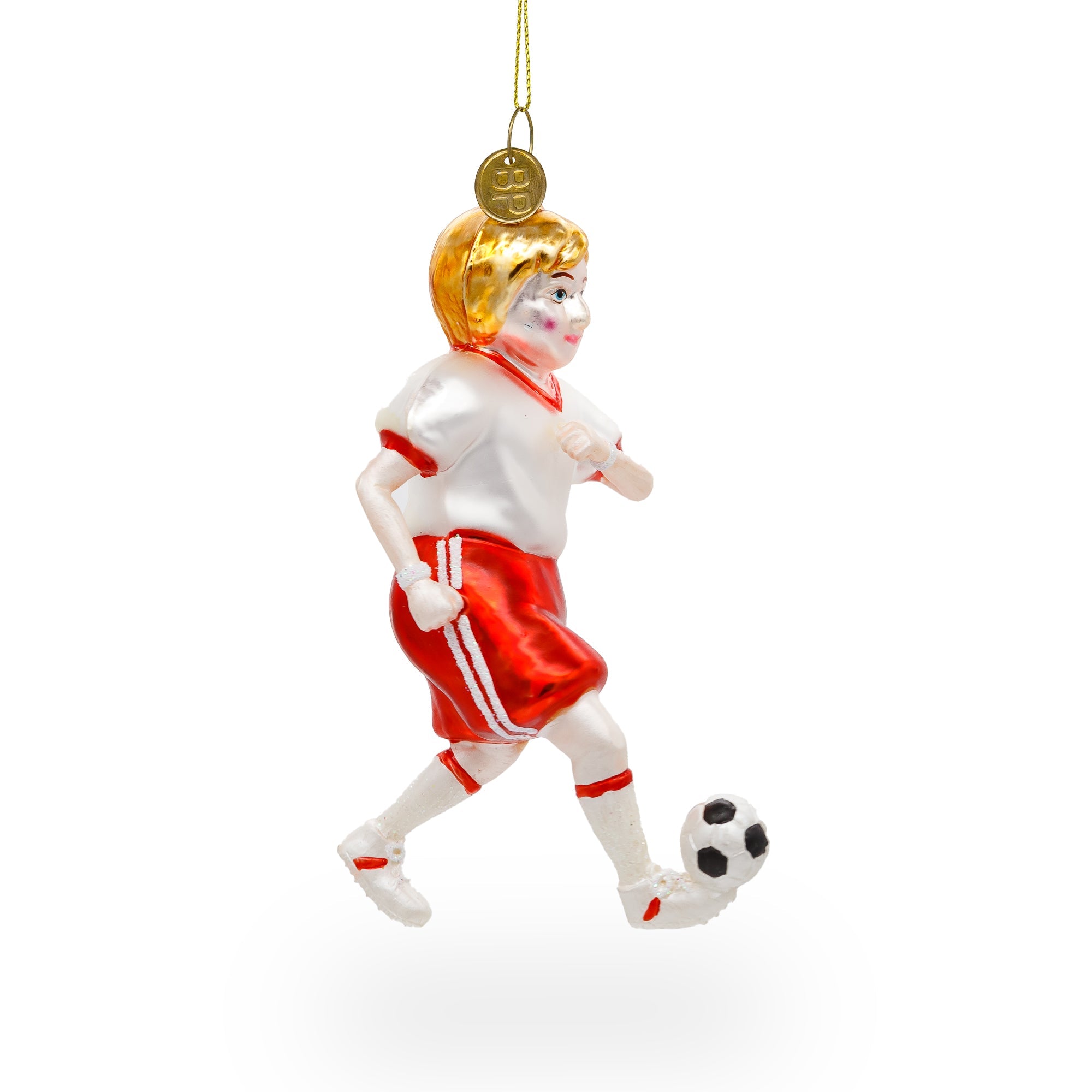 Sporty Girl Playing Soccer Blown - Glass Christmas Ornament