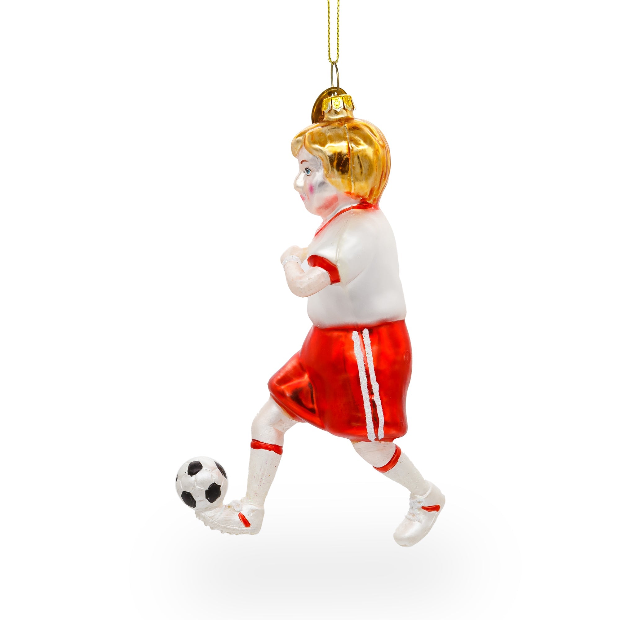 Sporty Girl Playing Soccer Blown - Glass Christmas Ornament